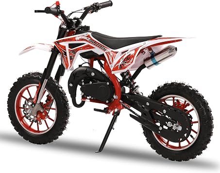 دراجة HEVIRGO 50CC للأطفال، دراجة ترابية ثنائية الأشواط تعمل بالغاز للطرق الوعرة، دراجة صغيرة تعمل بالغاز للطرق الوعرة، دراجة موتوكروس تعمل بالغاز مع فرامل قرصية أمامية خلفية، سرعة السباق القصوى 25 ميلاً في الساعة باللون الأحمر