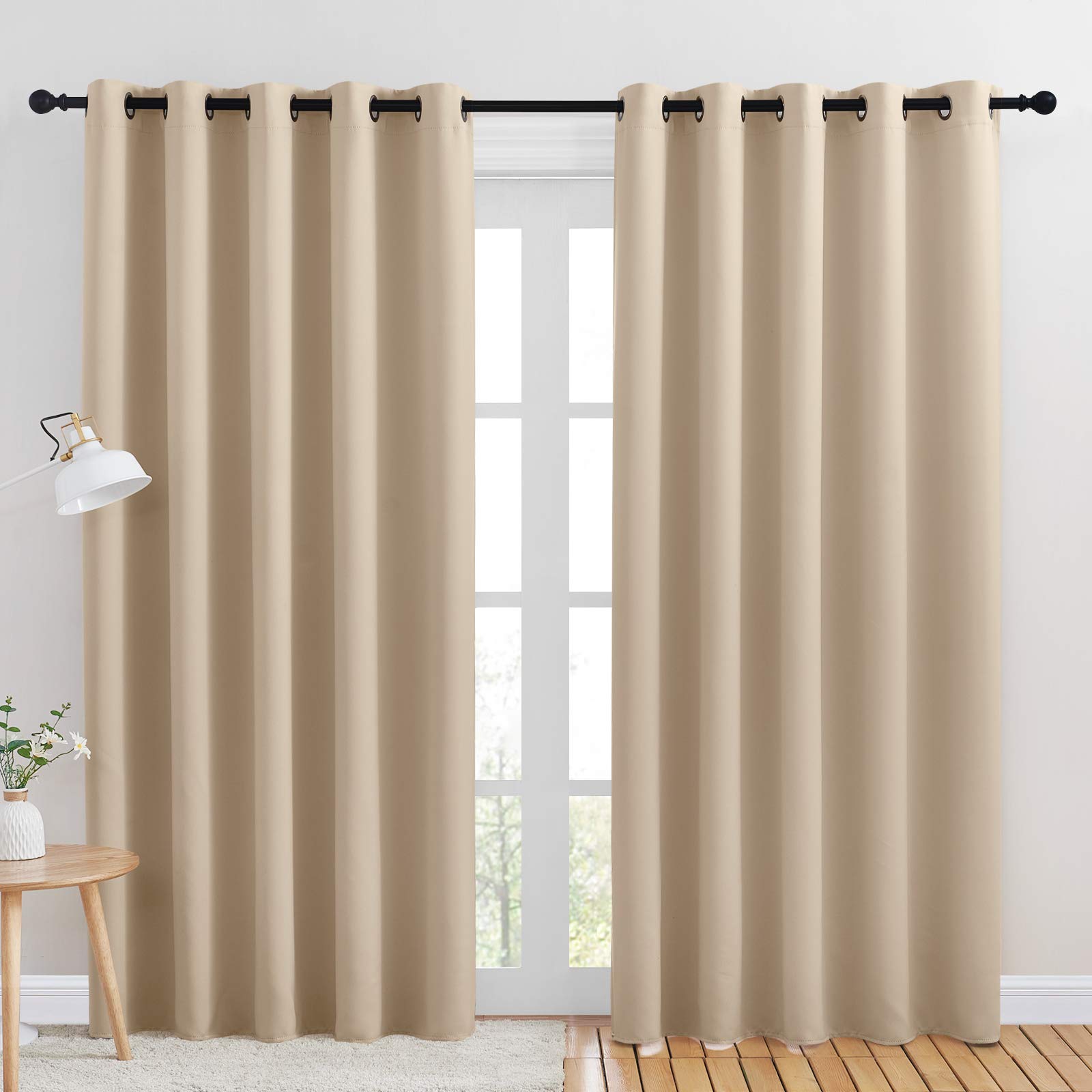 NICETOWN Room Darkening Window Curtain Panels, Thermal Insulated Grommet Room Darkening Curtains for Bedroom (Biscotti Beige, 2 Panels, W70 x L84 -inch)