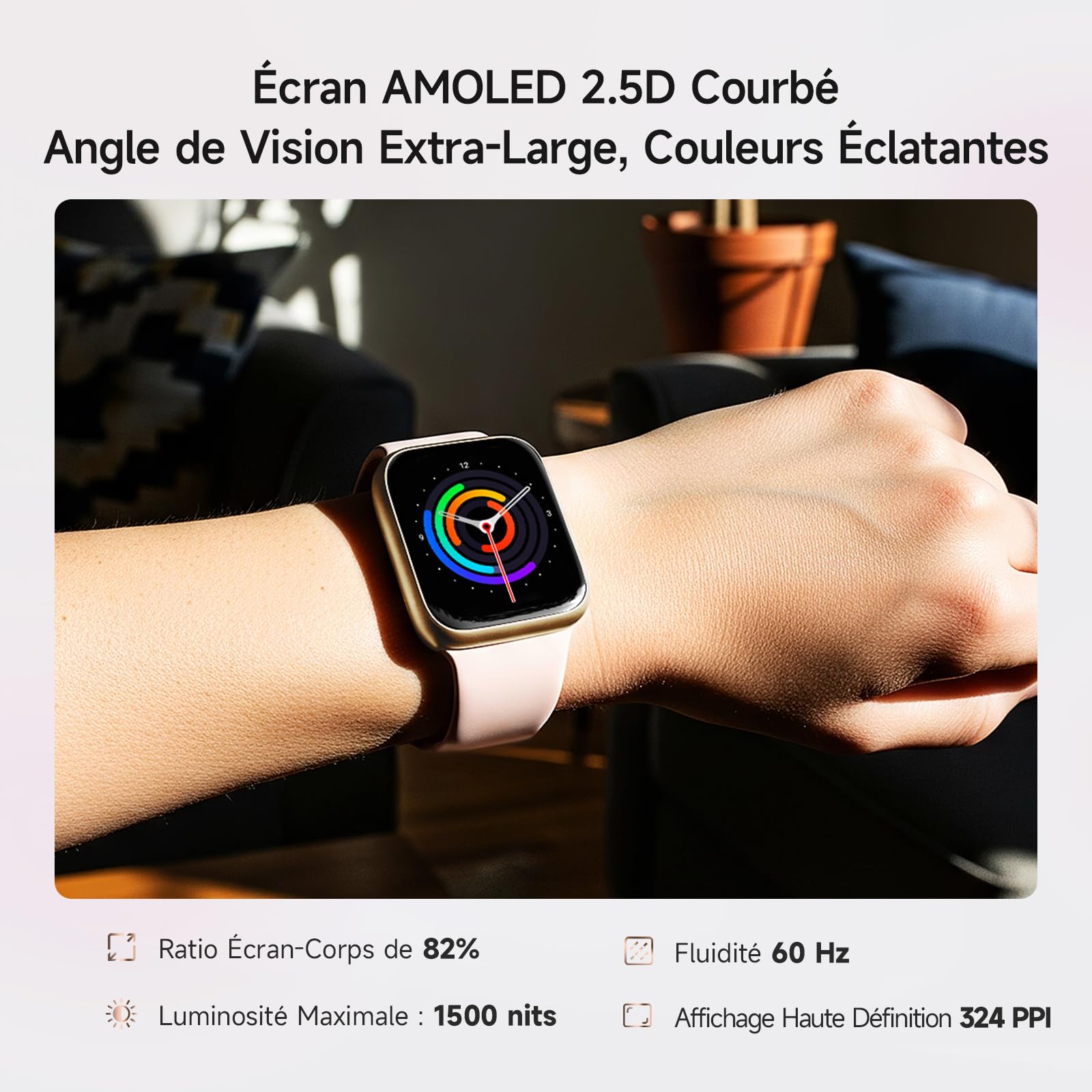 Montre Connectée Homme Femme, 1.85" AMOLED Smartwatch avec Appel Bluetooth, 3ATM Étanche, 100+ Modes Sportifs, SpO2/Sommeil/Fréquence Cardiaque, Podomètre & Calories, Compatible Samsung/iPhone/Android