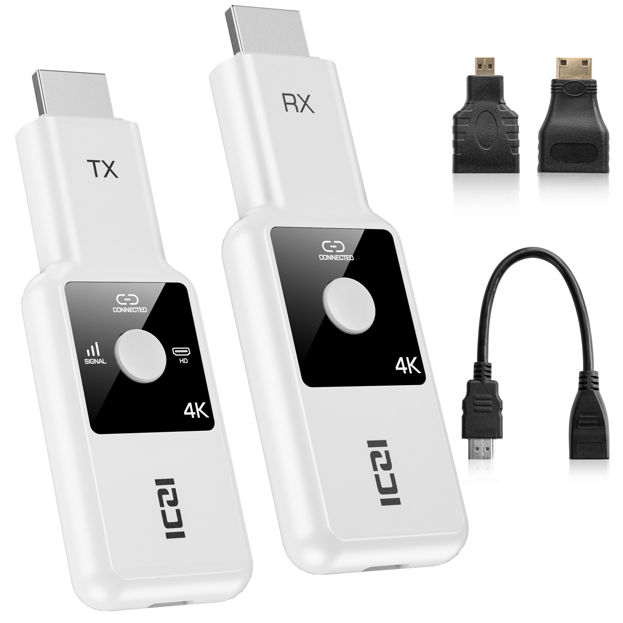 ICZI 4K 30 Hz HDMI sans Fil, avec écran LED, Portée 50 m, 2,4/5,8 GHz, Wireless HDMI pour Ordinateur Portable, Smartphones vers TV HD, Projecteur,Plug & Play,Blanc