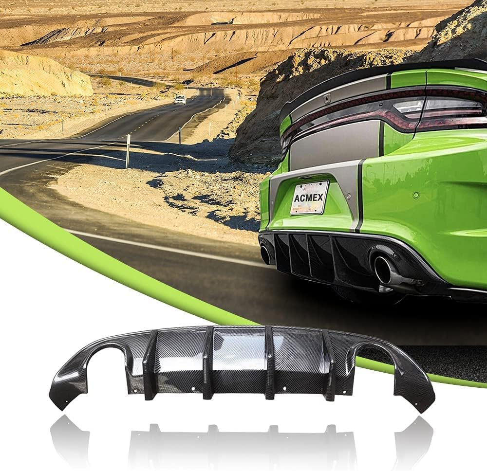 AcmexRear Diffuser Compatible with 2015-2024 Dodge Charger SRT Rear Lip Bumper Diffuser, 2016 2017 2018 2019 2020 2021 2024 Dodge Charger Diffuser Rear Body Splitter Valance PP Material(Carbon Style)
