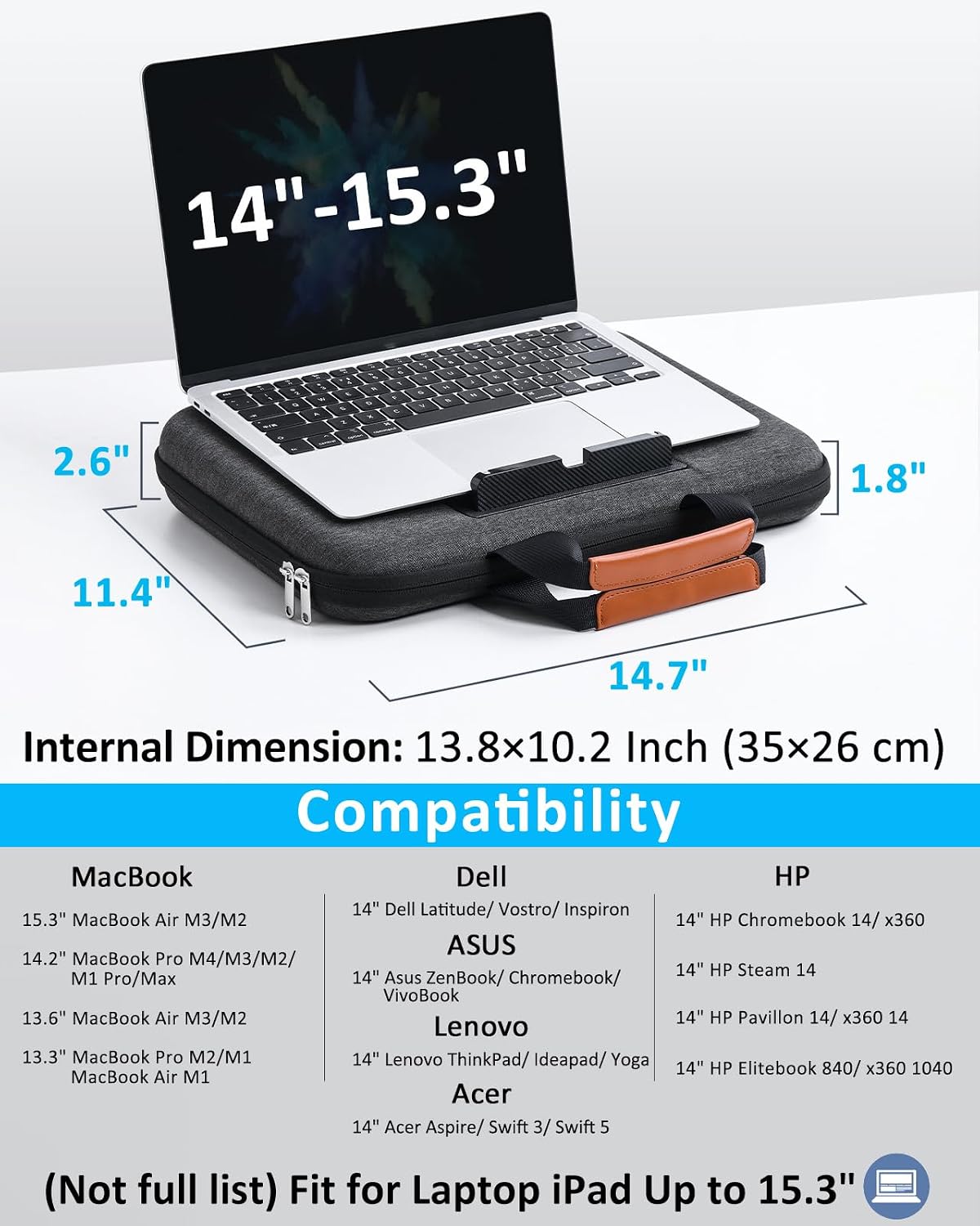 Hard Laptop Case 14 Inch with Stopper and Book Clip - Black image 3