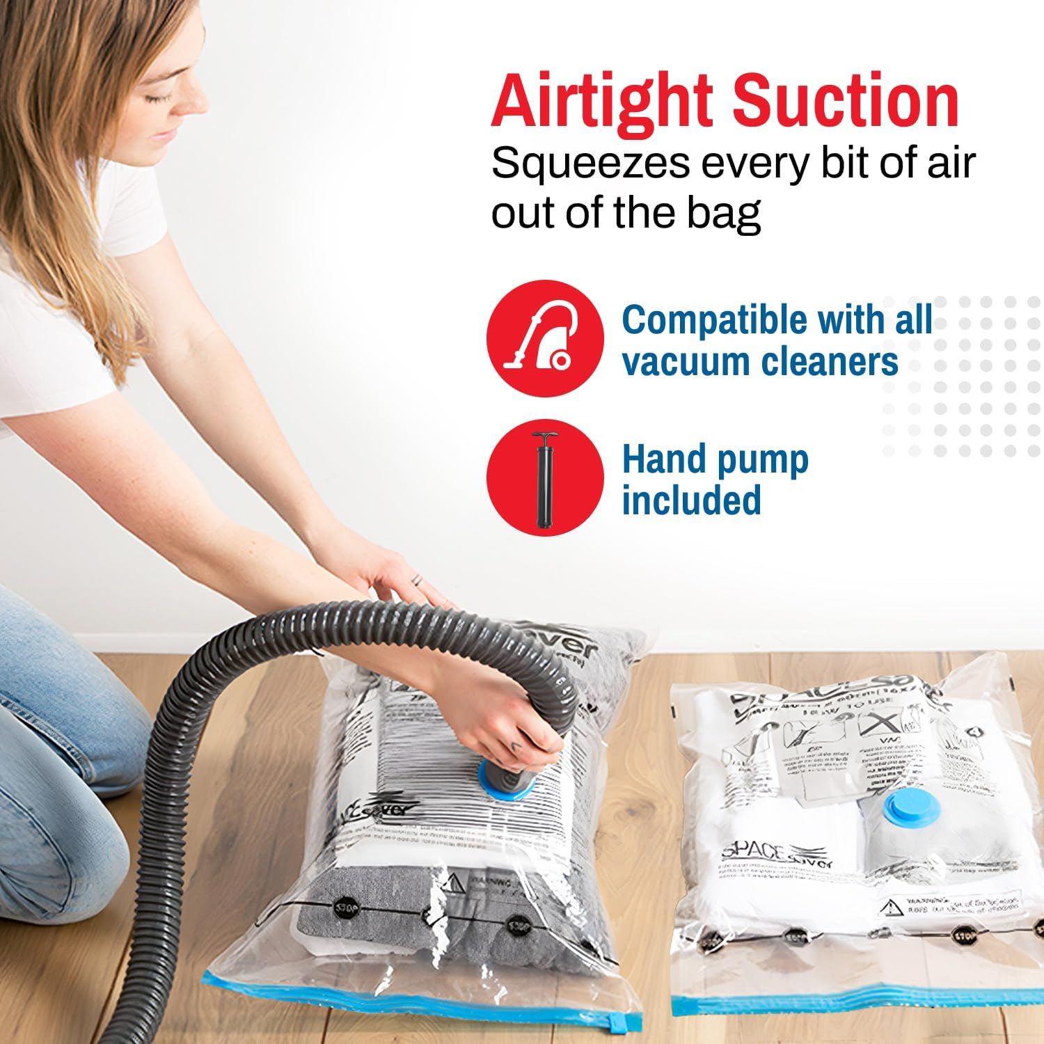 5 Pack Small Vacuum Storage Bags for Comforters, Blankets & Clothes – Vacuum Sealed Compression Bags with Hand Pump – Space Saver Storage Bags for Bedding, Moving, Travel & Organization - Image 5