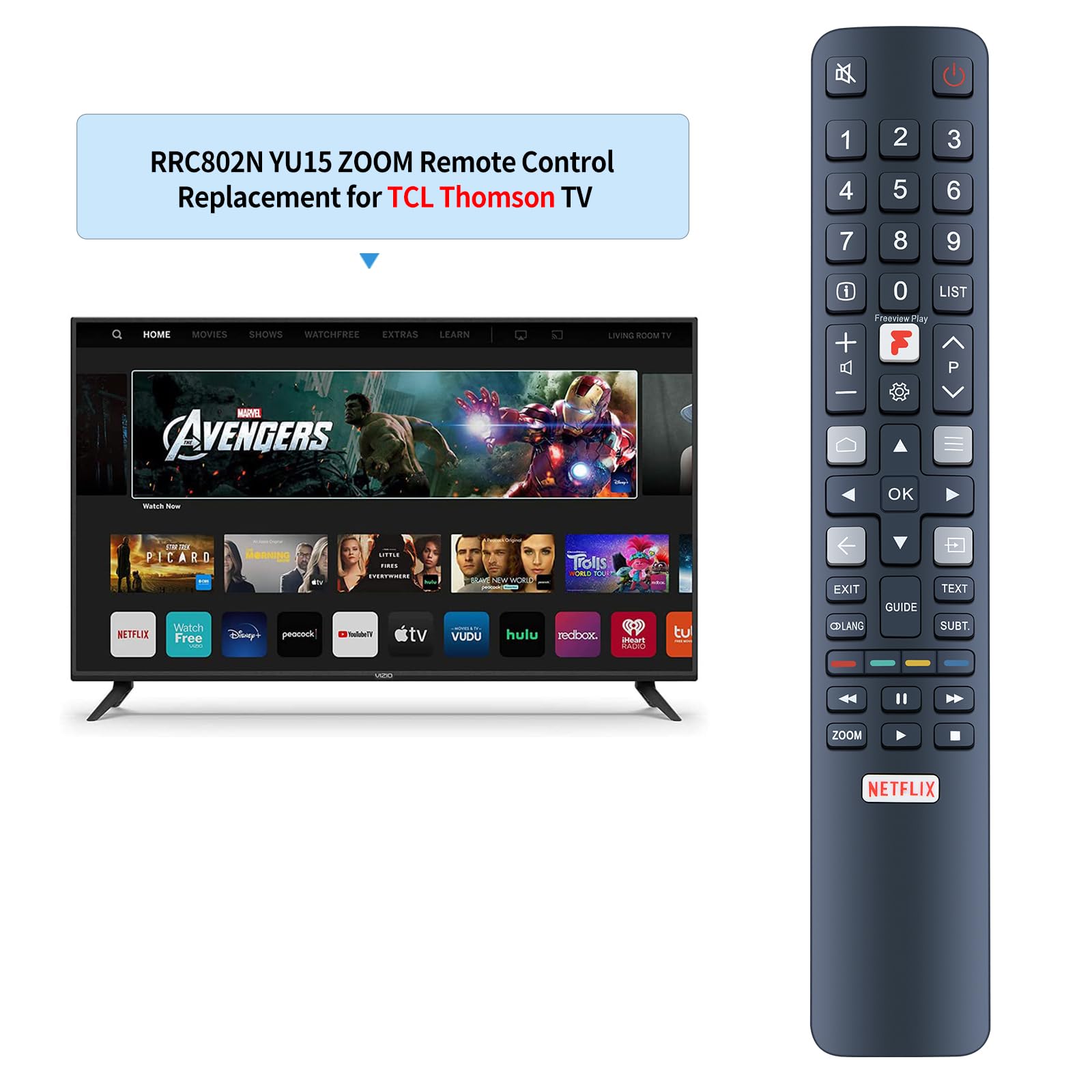 TCNOUMT RC802N YU15 Replaced Remote Control Compatible for TCL Thomson TV RC802N YUI5 43P20US 43P735K 49C2US 50E17US 55C2US 55P615K 65C715K 65P735K 75C2US 75C728K - Image 2