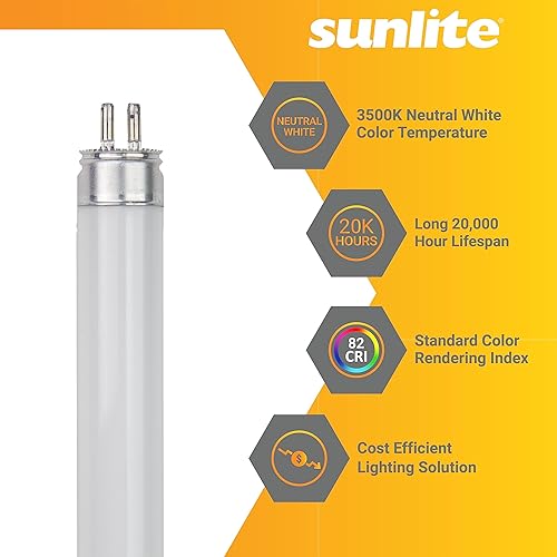 Miniatura 9 de Sunlite 30305 F14T5835 Lámpara fluorescente lineal T5 de 2 pies, 14 vatios, 1200 lúmenes, blanco neutro 3500K, base bi-pin G5 en miniatura, cumple