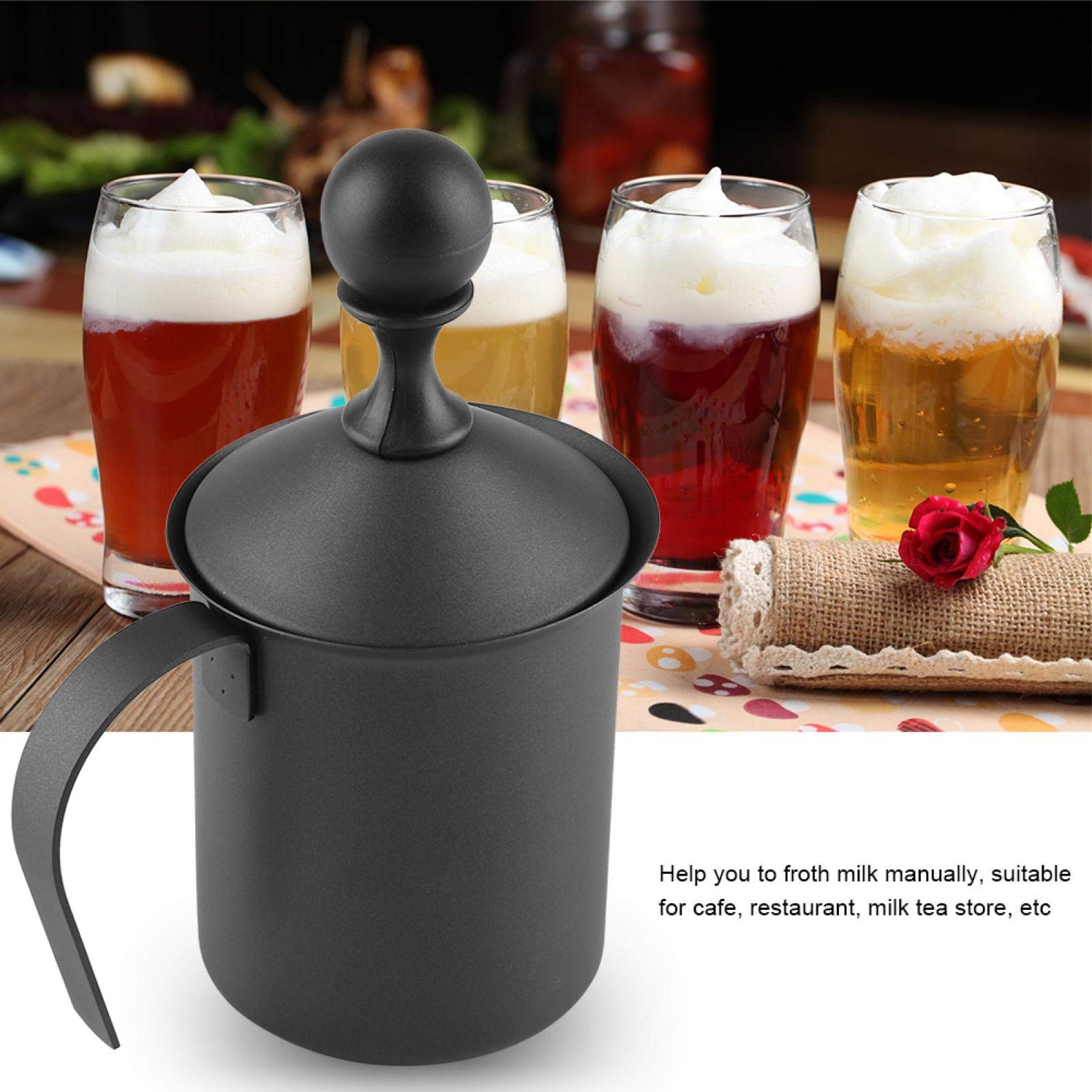 Mousseur à Lait Manuel, Outil de décoration de Cappuccino de café de Fabricant de Mousse de Mousse de Lait à Double Maille Manuelle en Acier Inoxydable(400ml)