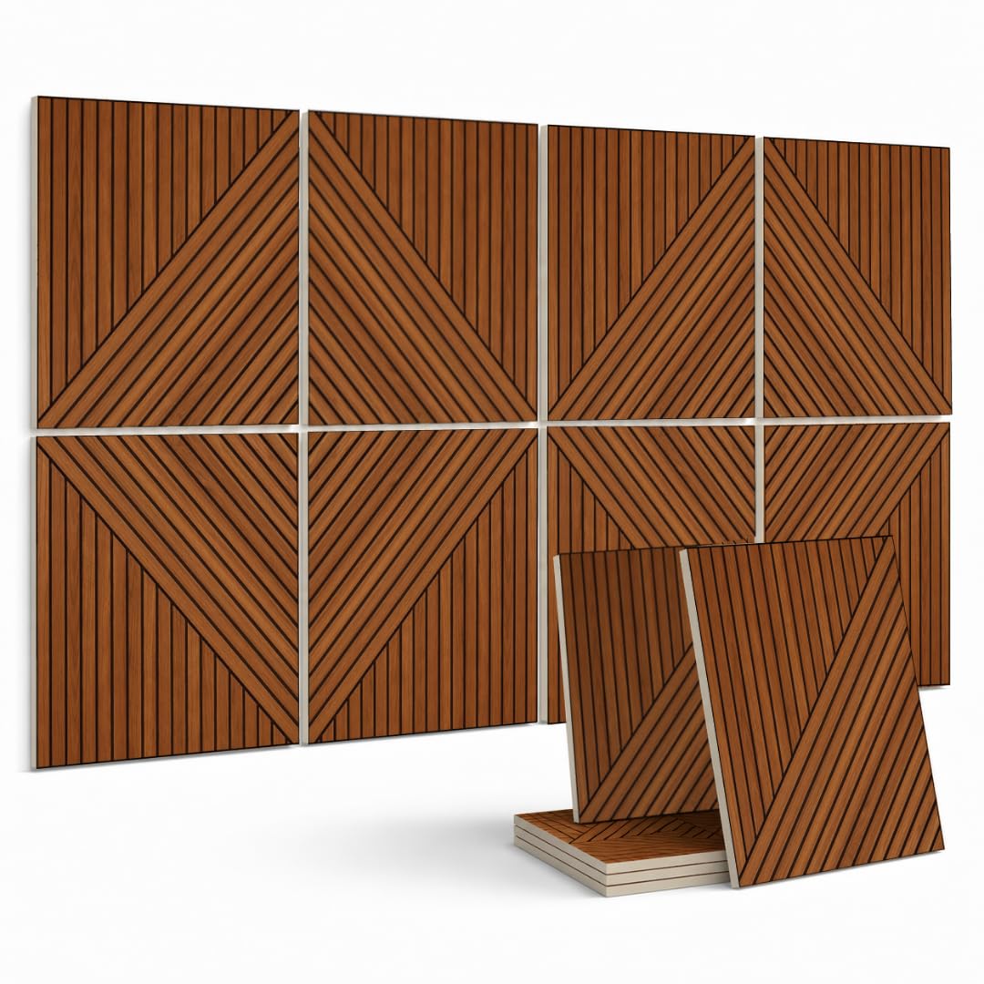 Timber Acoustics® AcousTiles | Acoustic Wall Tiles | Sound Absorbing & Echo Reduction Wall Panels for Home, Living Room, Bedroom, Office & Commercial Spaces | 1' x 1' | Set of 8 (Teak Diamond)-image-5
