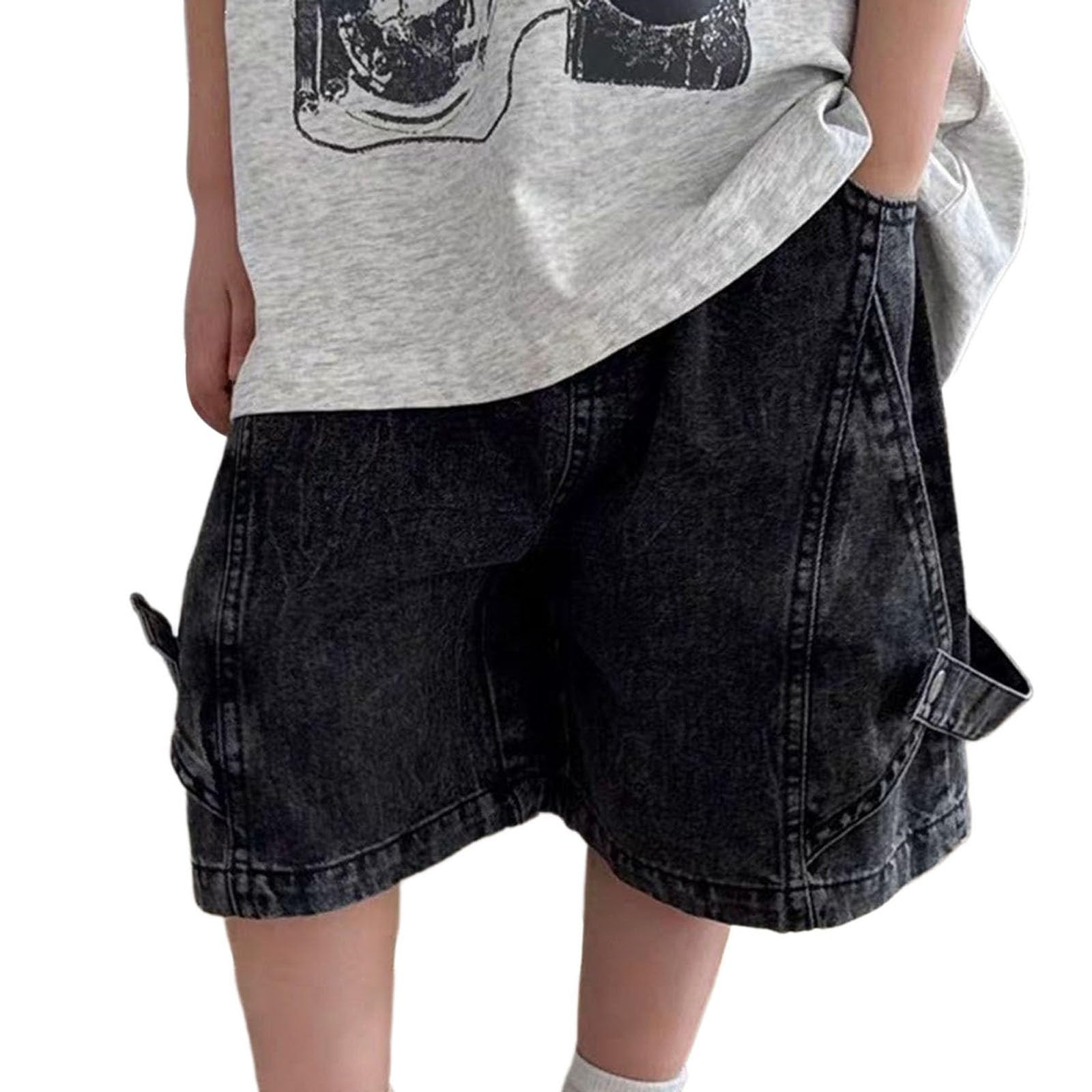 Short denim garçon style cargo en toile légère et coupe cinq points - 8
