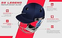 SS Sunridges Legend Premium Cricket Helmet - Lightweight Blue Large Size with Adjustable Grill & Ventilation for Men