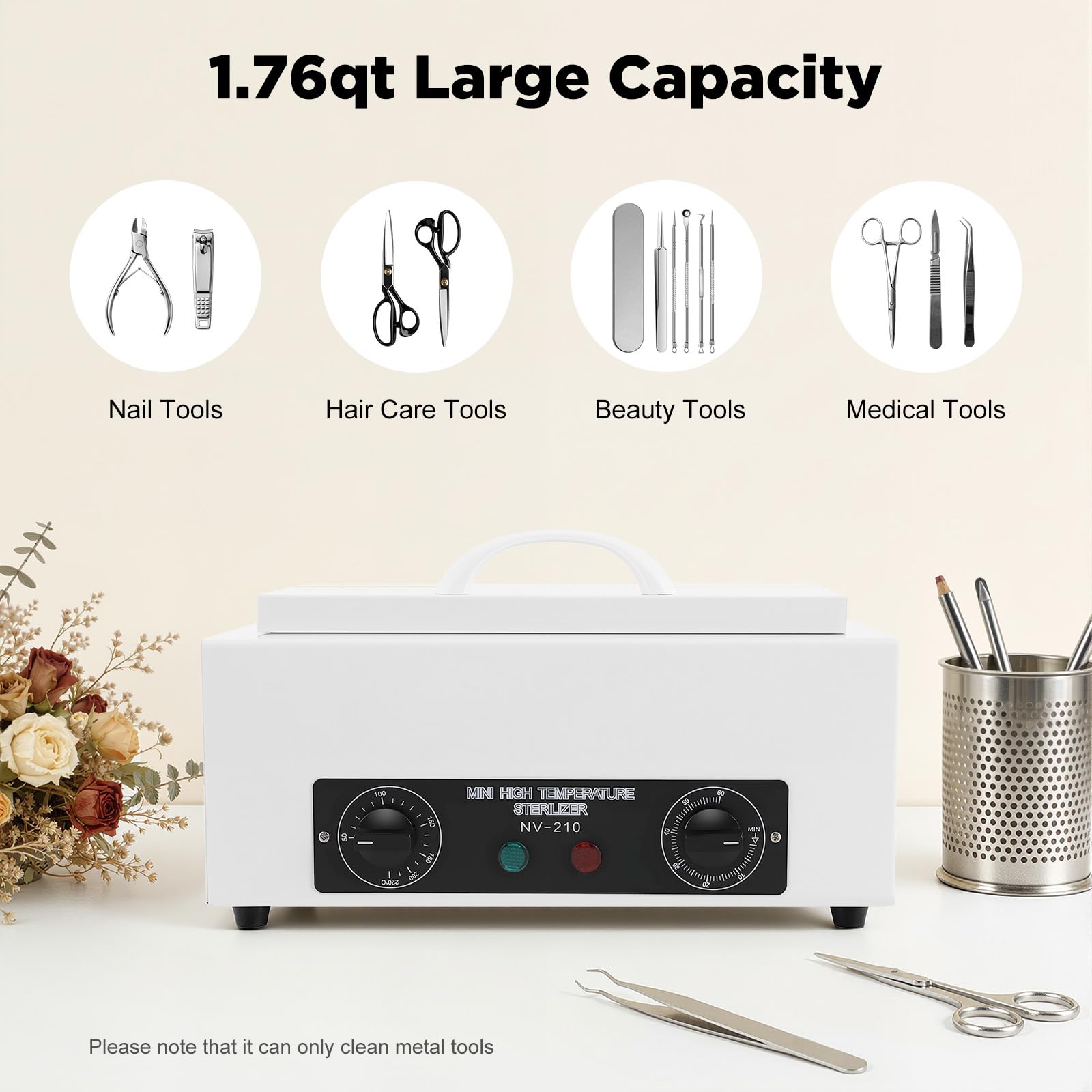 Profesjonalny sterylizator gorącego powietrza 300 W do instrumentów, autoklaw z timerem do 220℃ do narzędzi do paznokci, maszyny do czyszczenia metalu i dezynfekcji w salonach, klinikach