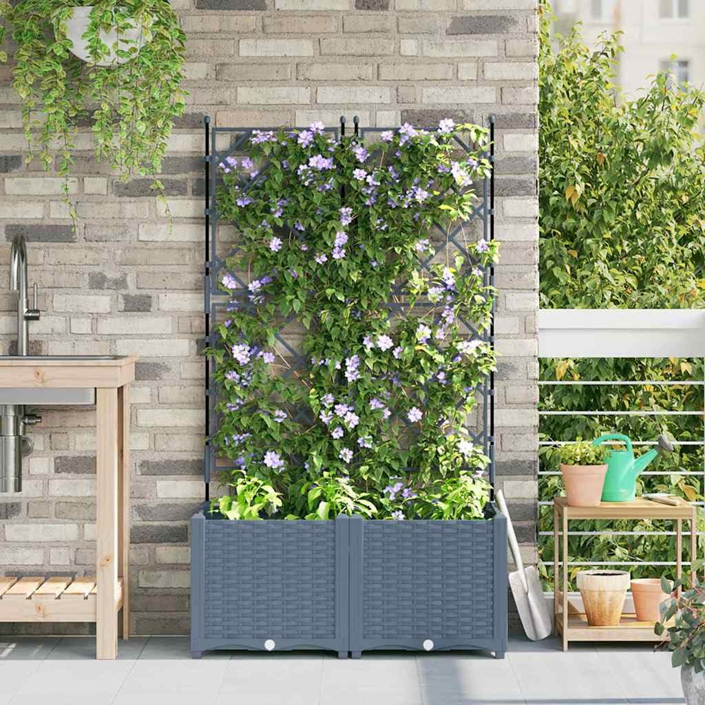 Nowoczesna donica ogrodowa 2 sztuki jasnoszary 80x40x143 cm z trelisem na taras balkon odporna na warunki atmosferyczne łatwy montaż plastik