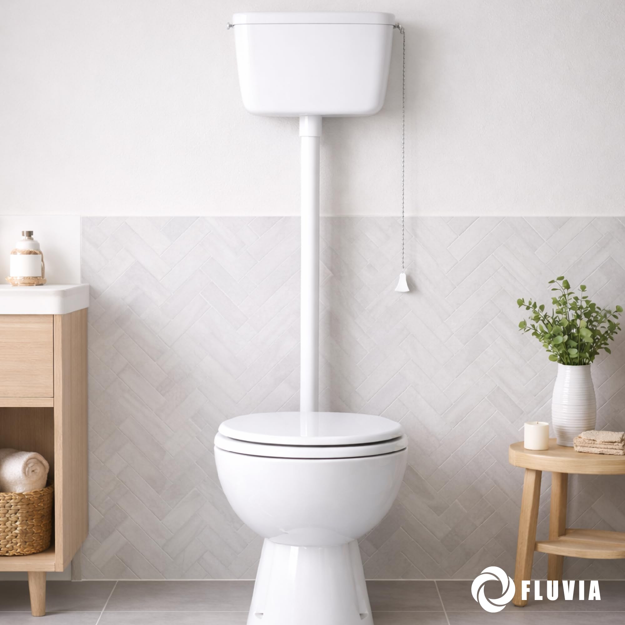 Mecanismo Completo para Cisterna Alta con Grifo Lateral y Descargador | Kit Universal Cisterna WC | Sistema de Llenado y Descarga en Plástico – Fluvia