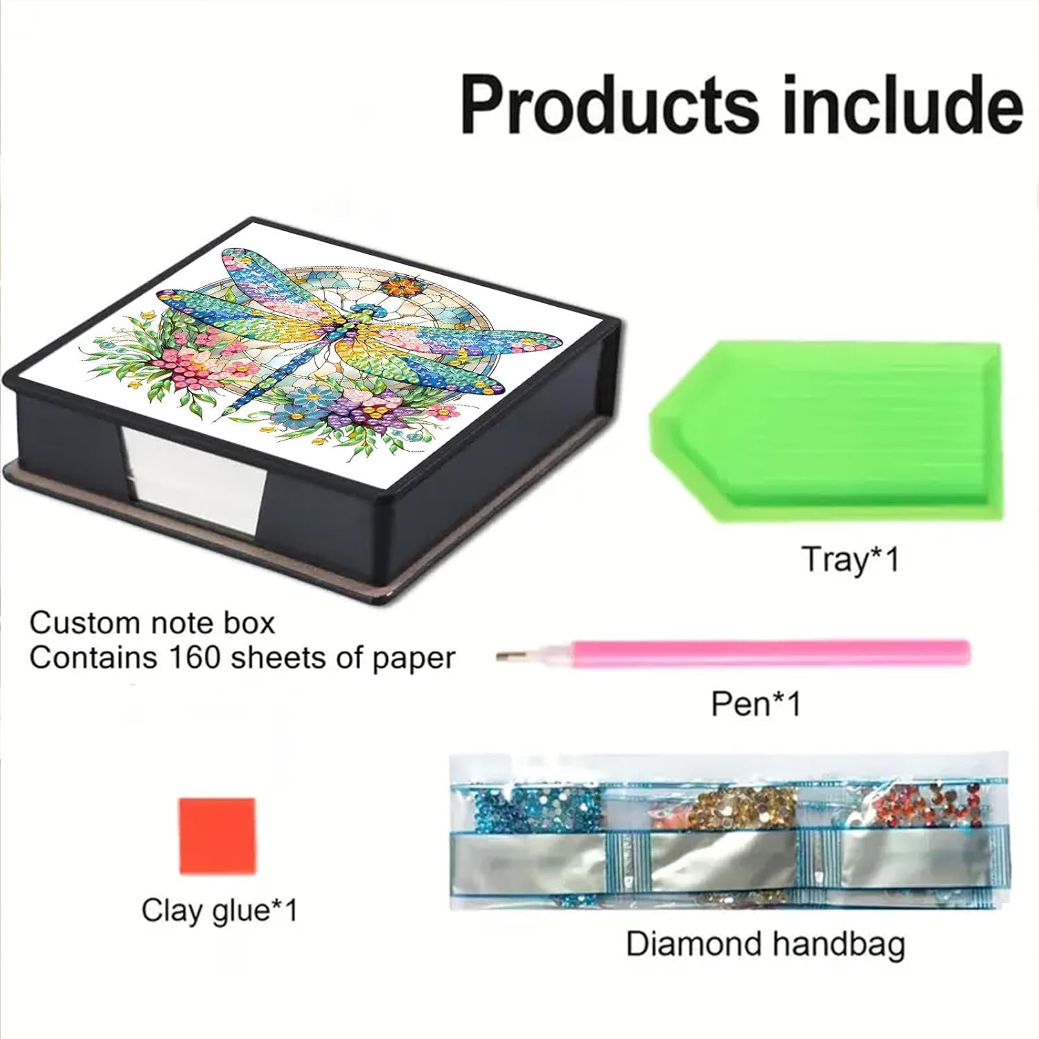 Note Storage Box, Diamond Art Painting Leather Message Paper Storage Note Box with 160 Sticky Notes Reusable Sticky Note Holder, for Work Desk Organization-2PCS-4