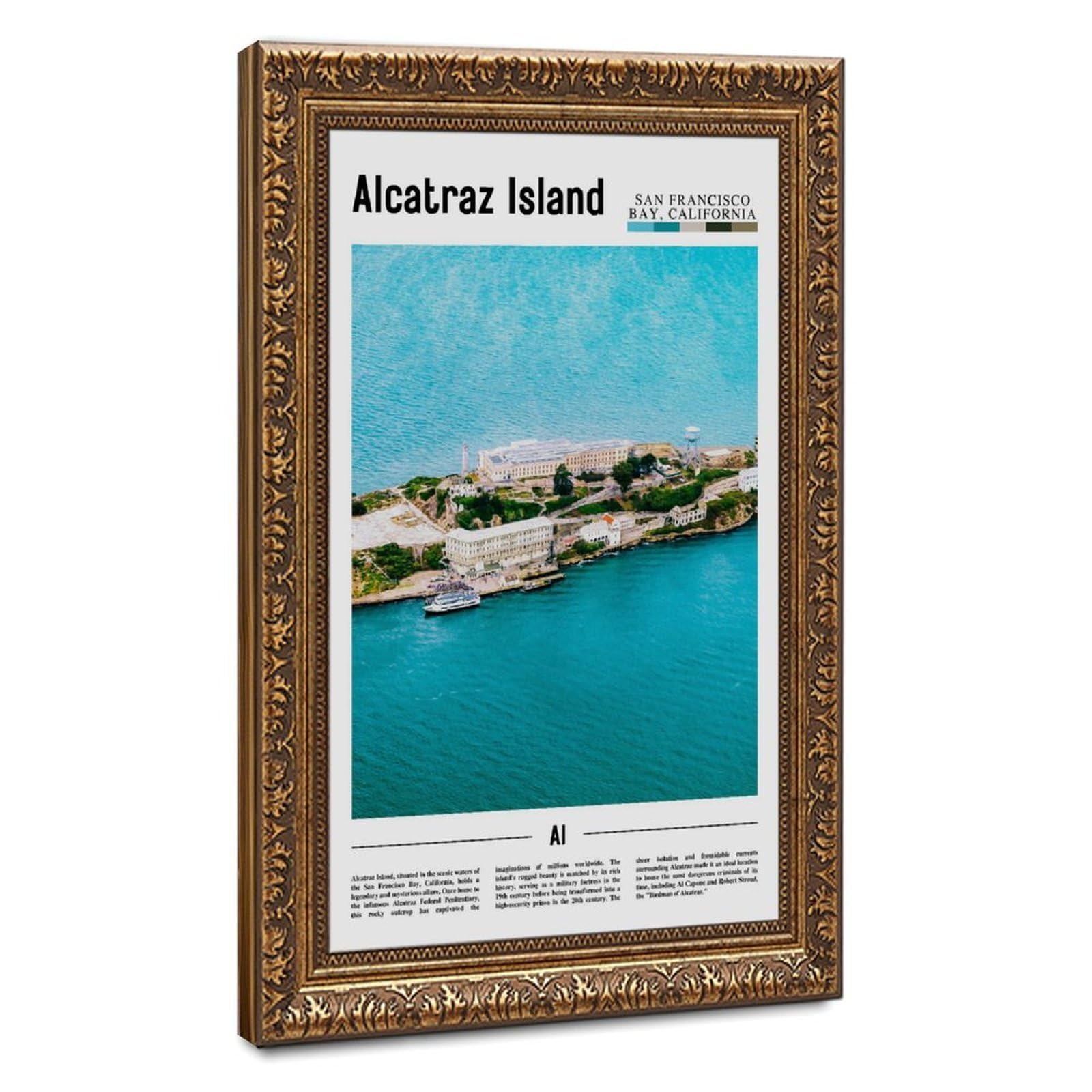 Wcyb Retro Gold Frame Alcatraz Islandsan Franciscobay California The United States Of America Scenery Travel Prints Posters Canvas Deco Paintings Wall Art For Office Hangab