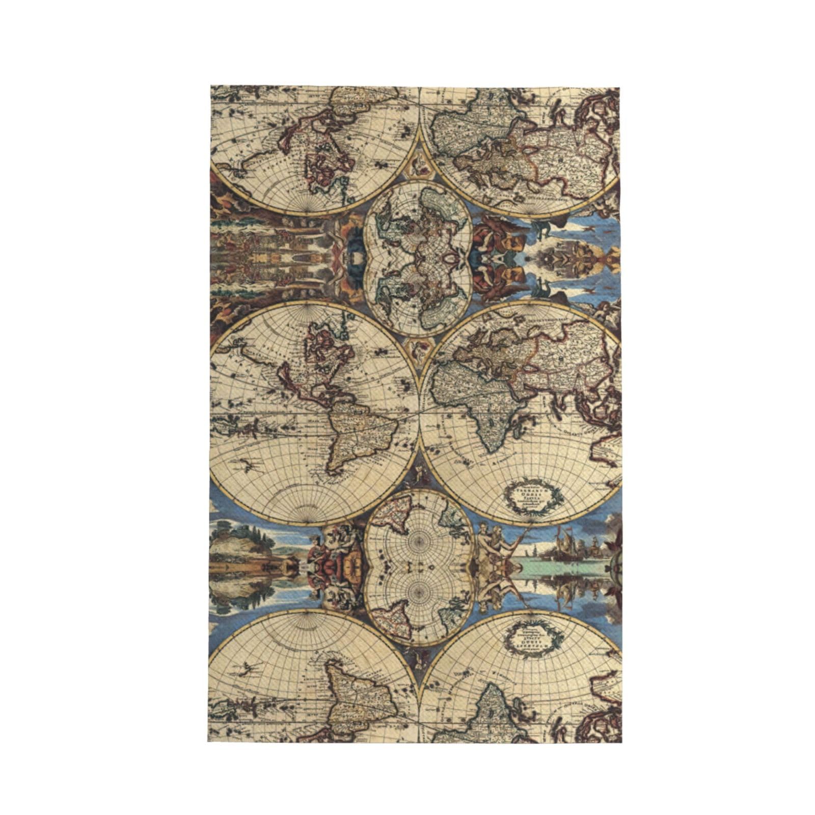 Xxahnbm Black Ancient Map World Globe Print Waffle Kitchen Towel,Absorbent Hand Towel