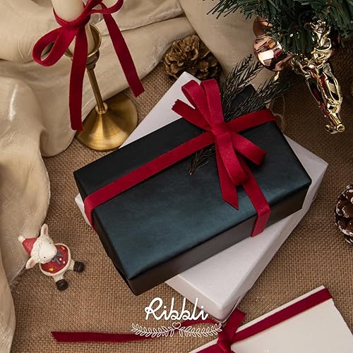 Miniatura 57 de Ribbli Cinta de terciopelo verde polvoriento, doble cara, carrete de 1 pulgada, cinta verde de 10 yardas, uso para adornos de árbol de Navidad