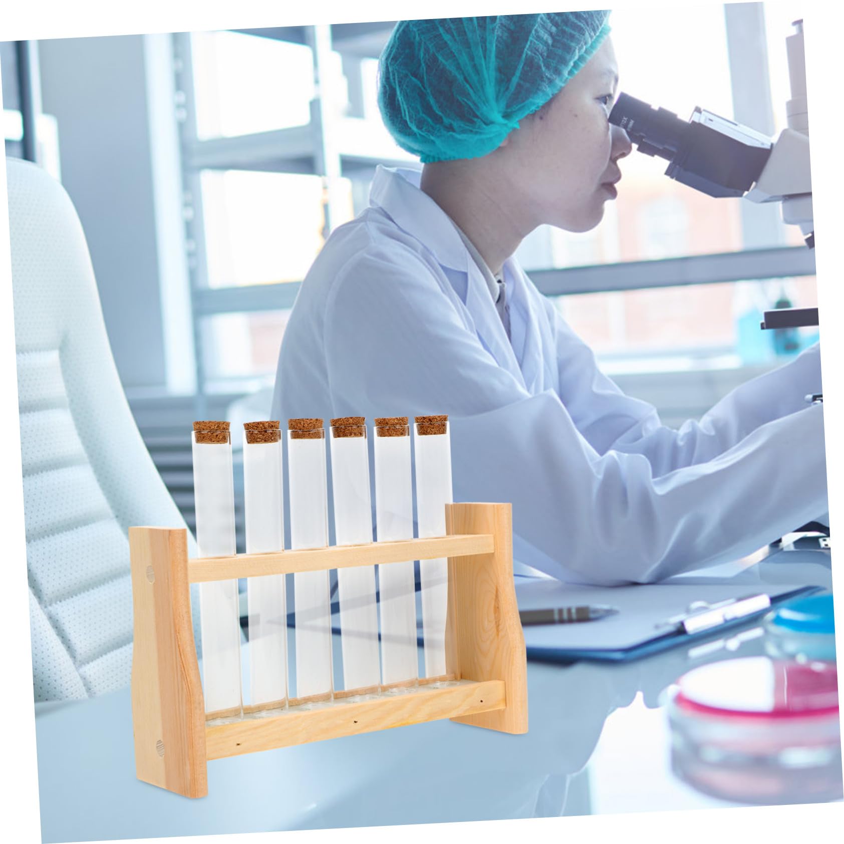 IMIKEYA Supporto per Provette in Vetro con Portaprovette in Legno Supporto per Provette da Laboratorio Versatile per Esperimenti Scientifici Lezioni di Chimica e Uso Domestico Compatto e
