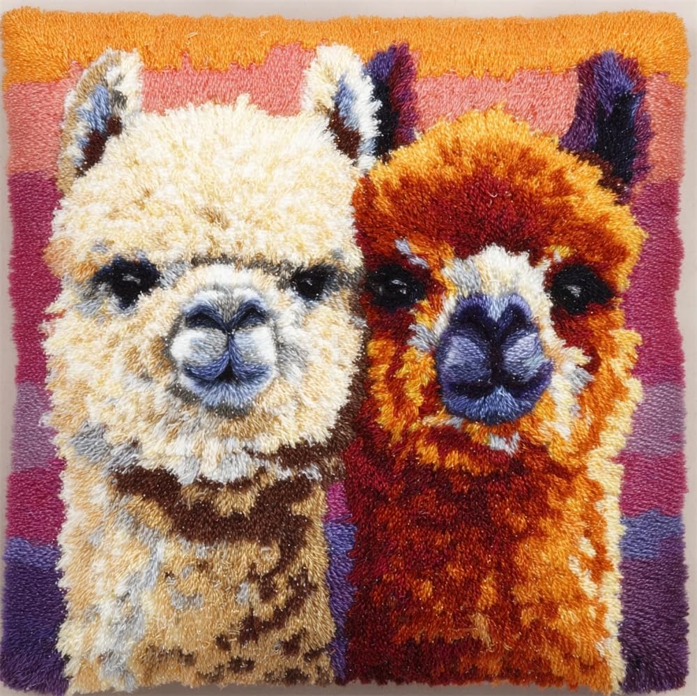FWRTYCB Latch Hook Pillow Kits for Adults Alpaca Couple Knitting Kits Cush