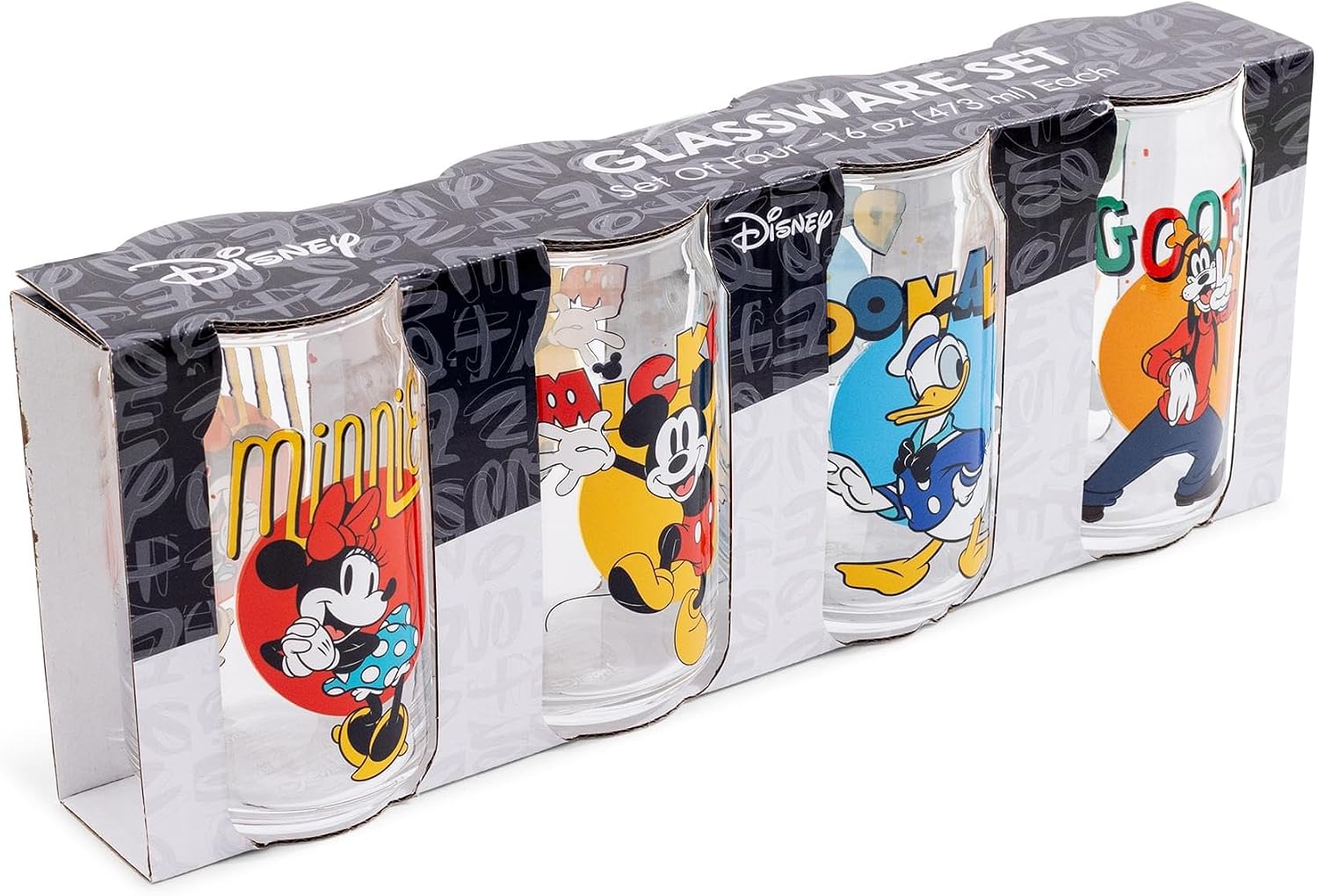 Disney Mickey Mouse and Friends 4-Piece Glass Can Set | Each Holds 16 Ounces image 2