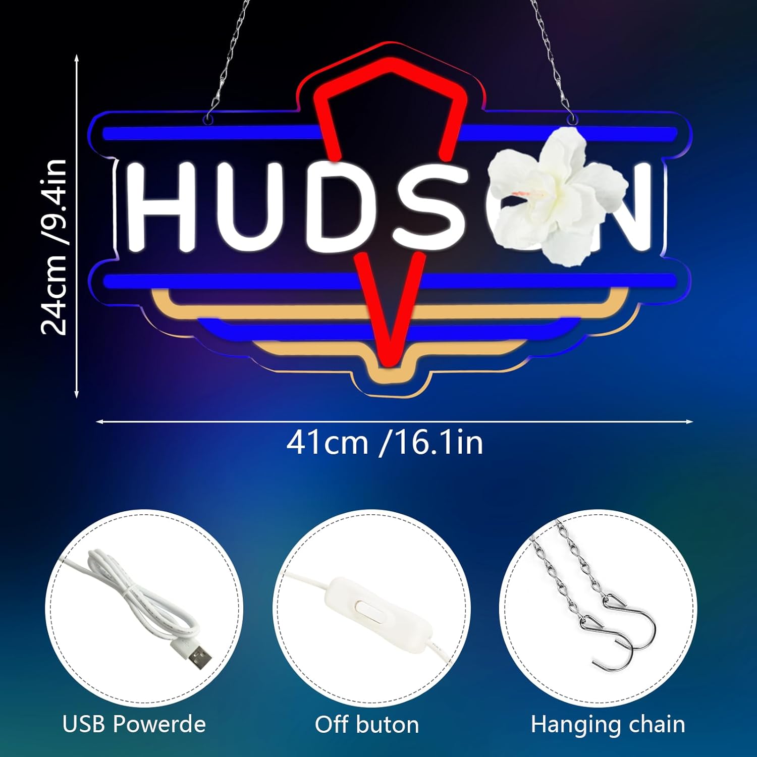 Hudson Auto Cars Neon Sign for Wall Decor，Led Neon Light Up Sign for Bedroom Boys Room Playroom garage Man Cave Birthday Gifts