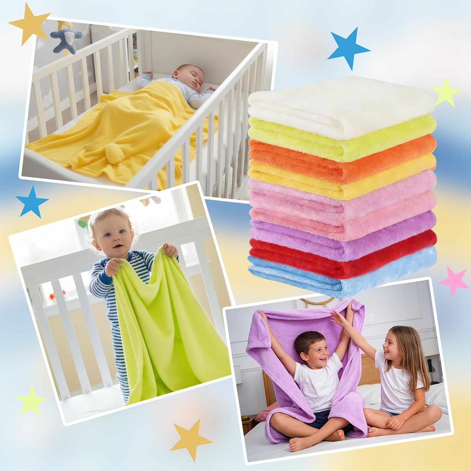 20 Pcs Fuzzy Baby Blankets Bulk 40 Inch Cozy Lightweight Warm Fleece Throw Winter Soft Kid Blankets for Christmas Boys Girls Toddler Infant Crib Preschool Bedding (Bright Color)