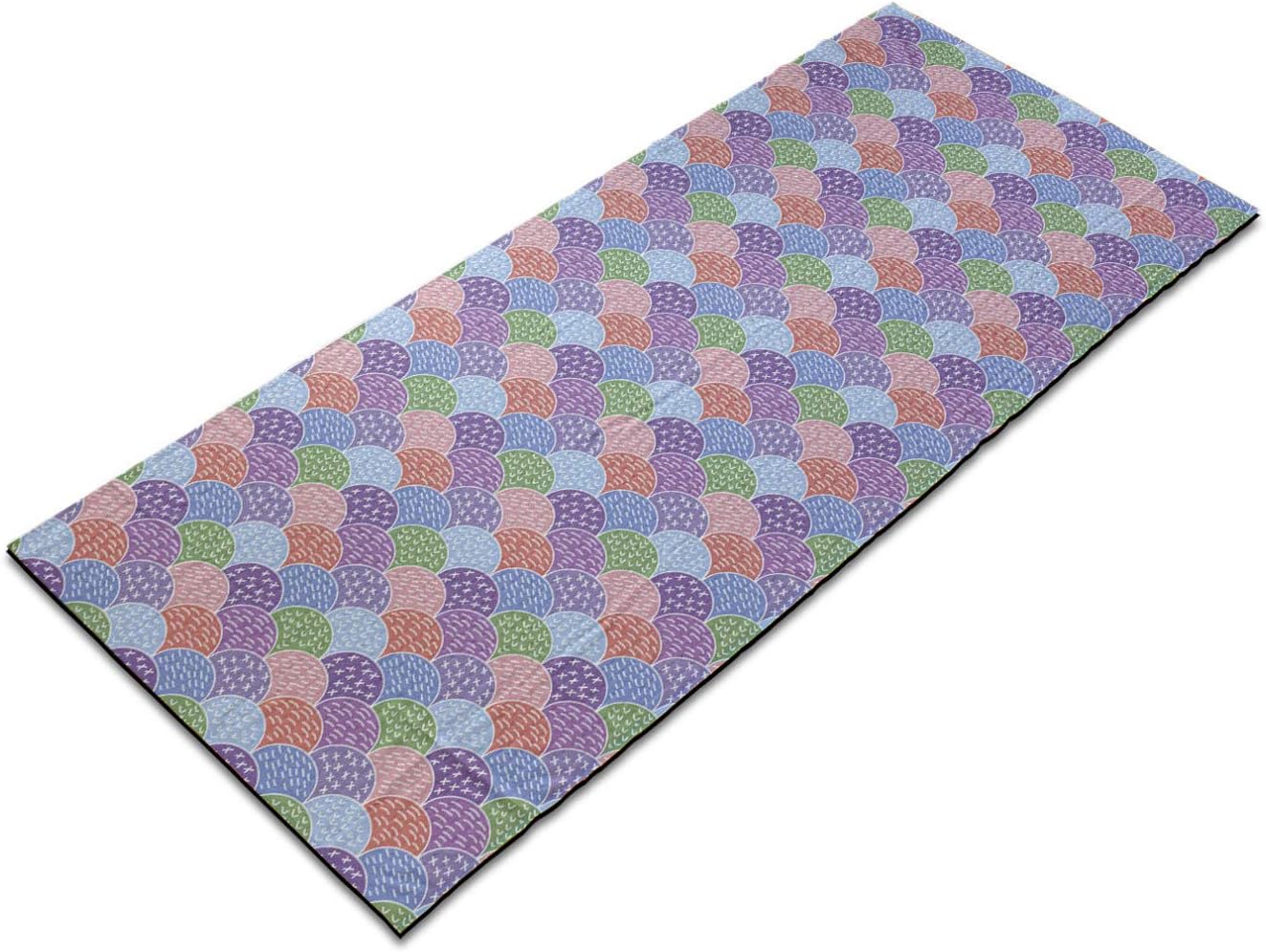 Ambesonne Abstract Yoga Mat Towel, Continuous Circular Elements Hand Drawn Round Symbols in Pastel Tones Pattern, Non-Slip Sweat Absorbent Yoga Pilates Workout Pad Cover, 25" x 70", Multicolor