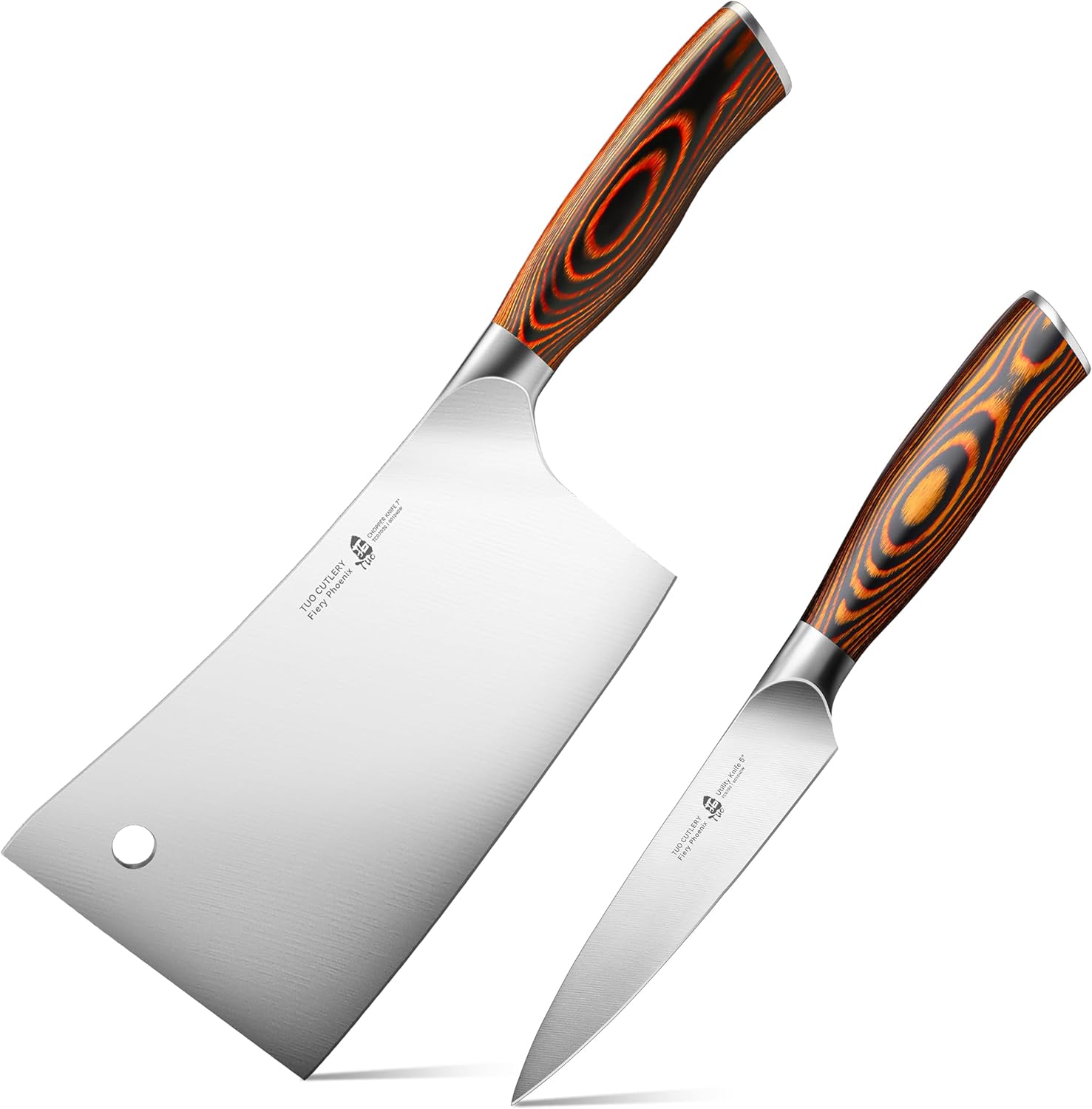 TUO 7 inch Bone Cleaver and 5 inch Utility Knife, German Steel
