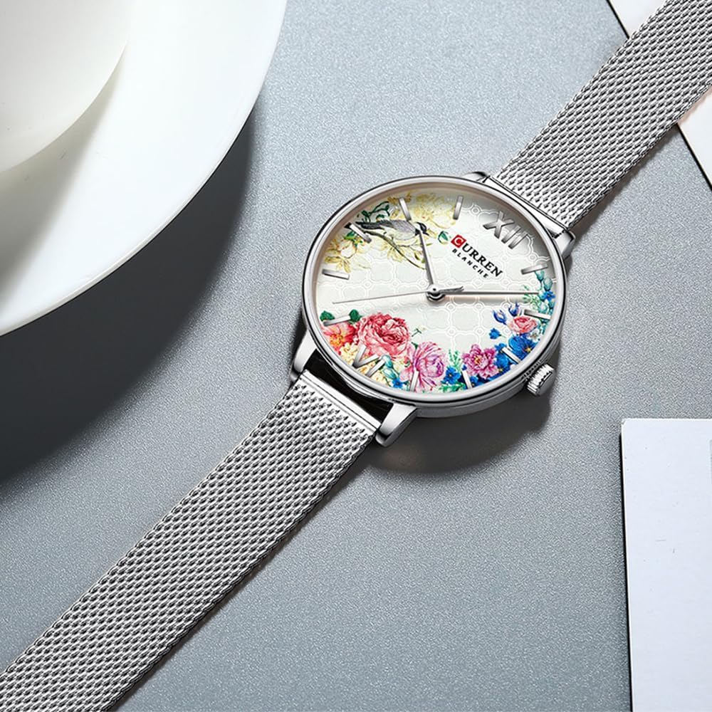 RNONDRY Unique Gold Watches for Women Dainty Bird & Flower Womens Watches Large Face Ladies Wrist Watch Mesh Band