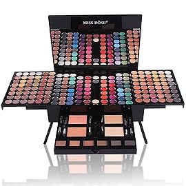 MISS ROSE 190 Colors Cosmetic Make up Piano Box Set,Combination with Eyeshadow /Facial Blusher /Eyebrow Powder /Eyeliner Pencil /Mirror,All-in-1 Makeup Gift Set (Color A)