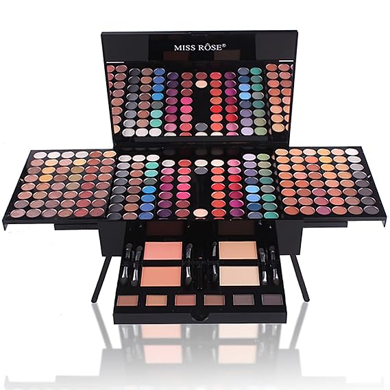 MISS ROSE 190 Colors Cosmetic Make up Piano Box Set,Combination with Eyeshadow /Facial Blusher /Eyebrow Powder /Eyeliner Pencil /Mirror,All-in-1 Makeup Gift Set (Color A)