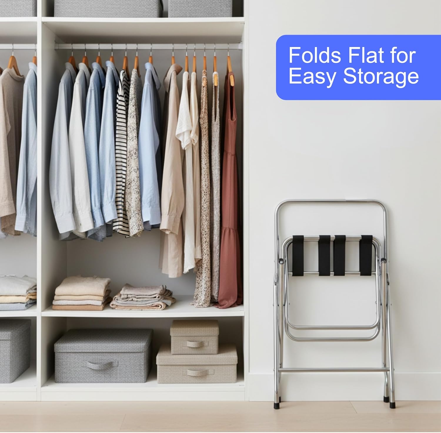 USTECH Single Tier with Highback Self Assembly Stainless Steel Luggage Rack for Guest Room Holds Up to 50 LBS