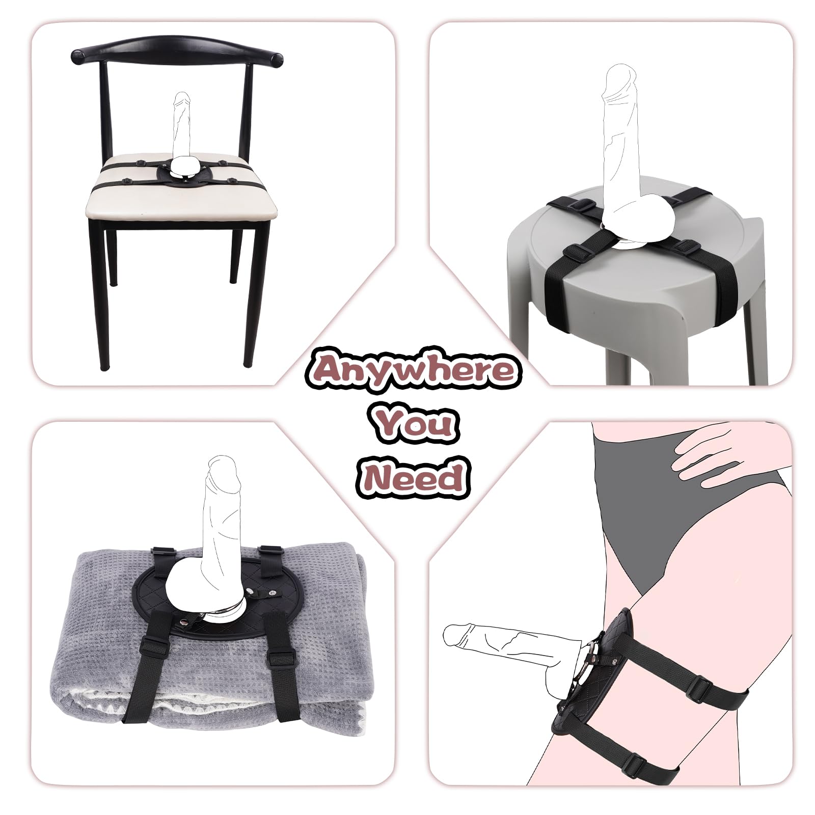 Suction Cup Dildo Mount, Fantasy Dildo Holder Saddle Machine, Strap on Pillow Towel Chair Bench Furniture Thigh, Fits Small&Big Dildos, BDSM Straps Harness Accessory for Adult Solo Sex Toys: Black