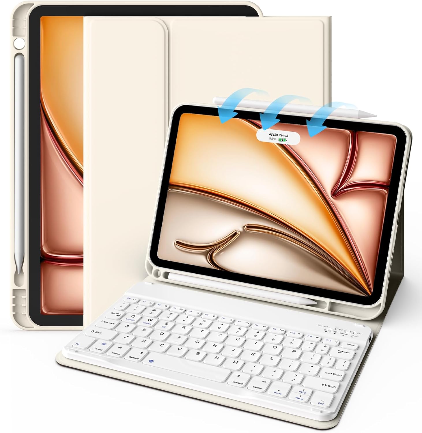 JKSML Keyboard Case for iPad Air 11 inch M4/M3/M2(2026/2025/2024), iPad Air 5th/4th Generation Case 2022/2020 10.9 inch, Detachable Wireless Bluetooth Keyboard Cover with Pencil Holder, Cream White