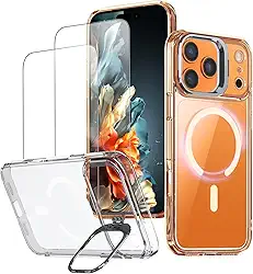 Capa magnética para iPhone 17 Pro Capinha - Inclui 2 protetores de tela [Suporte para celular] [Compatível com carregamento sem fio] Case Skin-touch para iPhone 17 Pro - Transparente