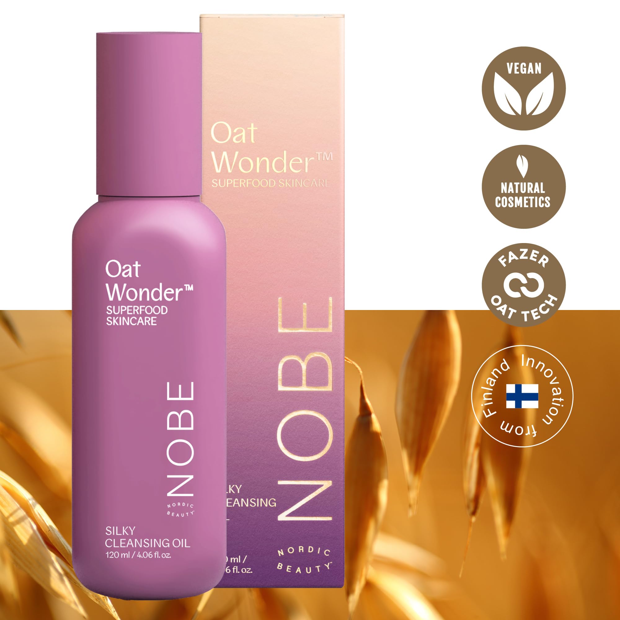 NOBE Oat Wonder Silky - Olio detergente viso 120 ml - Certificazione Ecocert delicato e a base di olio - struccante e detergente per tutti i tipi di pelle