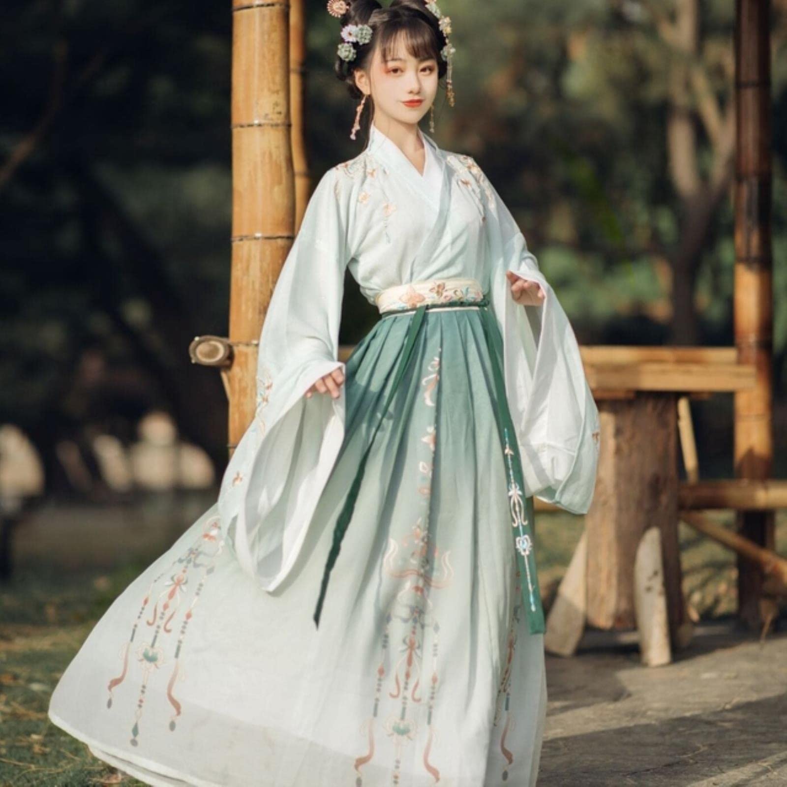 REDBMX Traditional Chinese Wear Hanfu Authentic Cross-collar Waist Skirt Chinese Women's Suit Wei and Jin Style Wide Sleeves