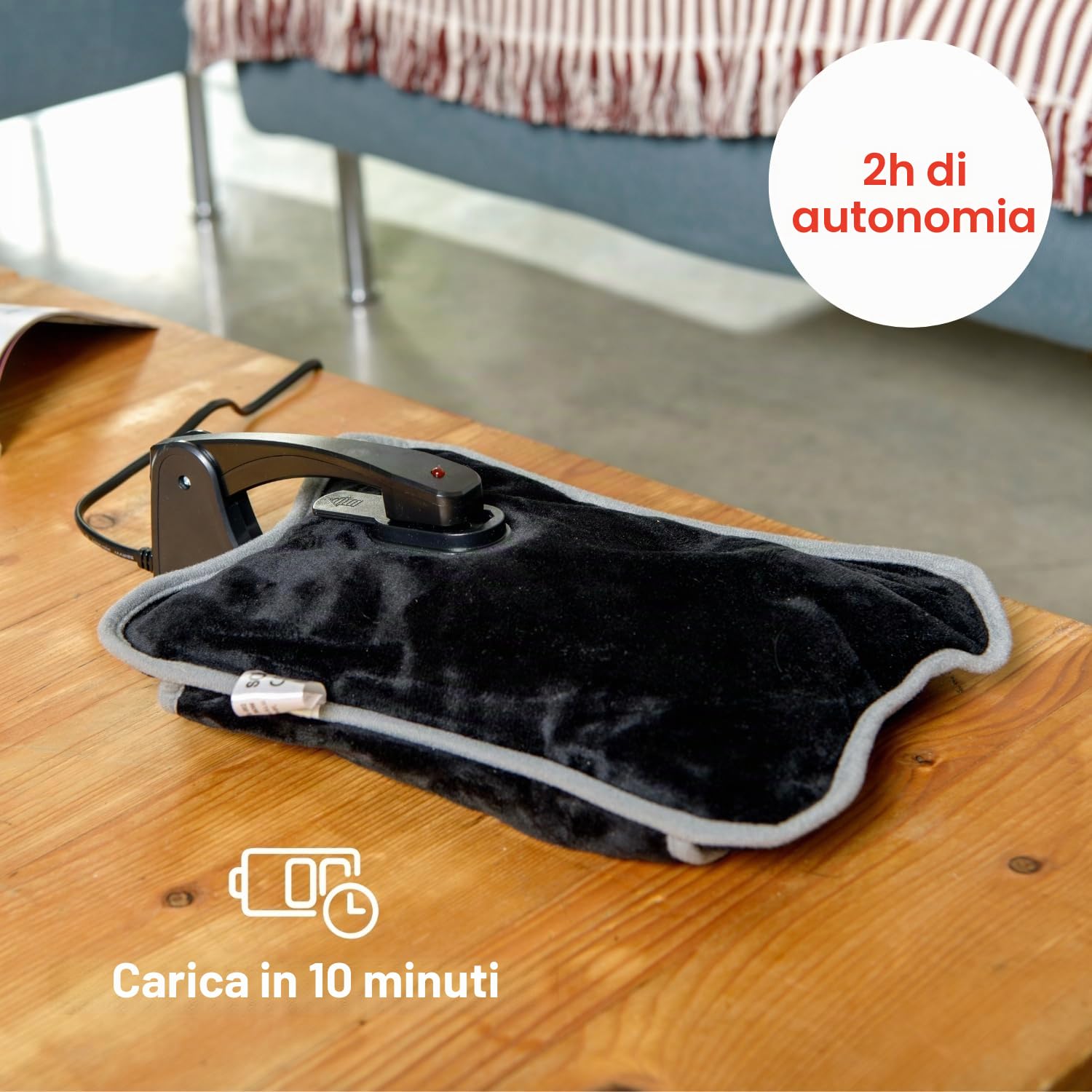Solac - Borsa acqua calda elettrica 360W | Forma ergonomica | 120 min autonomia | Connettore estraibile | Tessuto morbido e traspirante | Uso universale | Nero