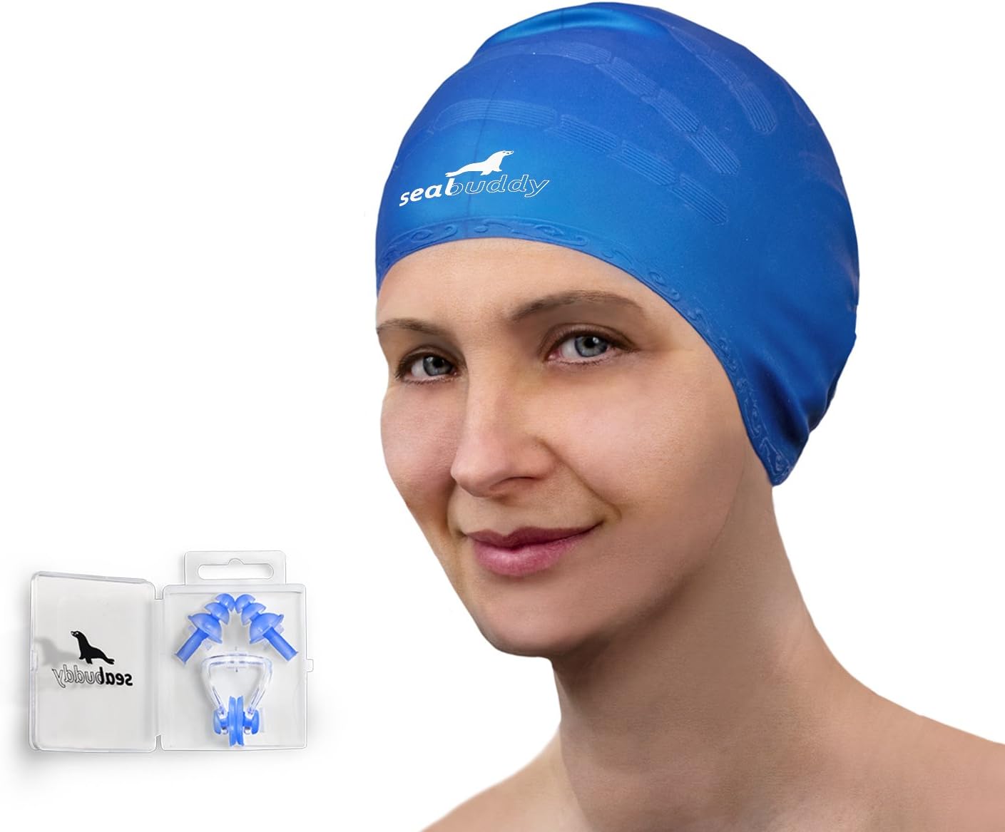 SealBuddy Silicone Swim Cap, Nose Clip and Ear Plugs Combo