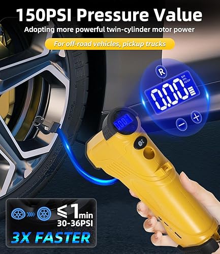 Miniatura 3 de Compresor de aire portátil para inflador de neumáticos de 150 PSI, entradas de potencia duales de 12 V20 V y salida USB, bomba de aire para