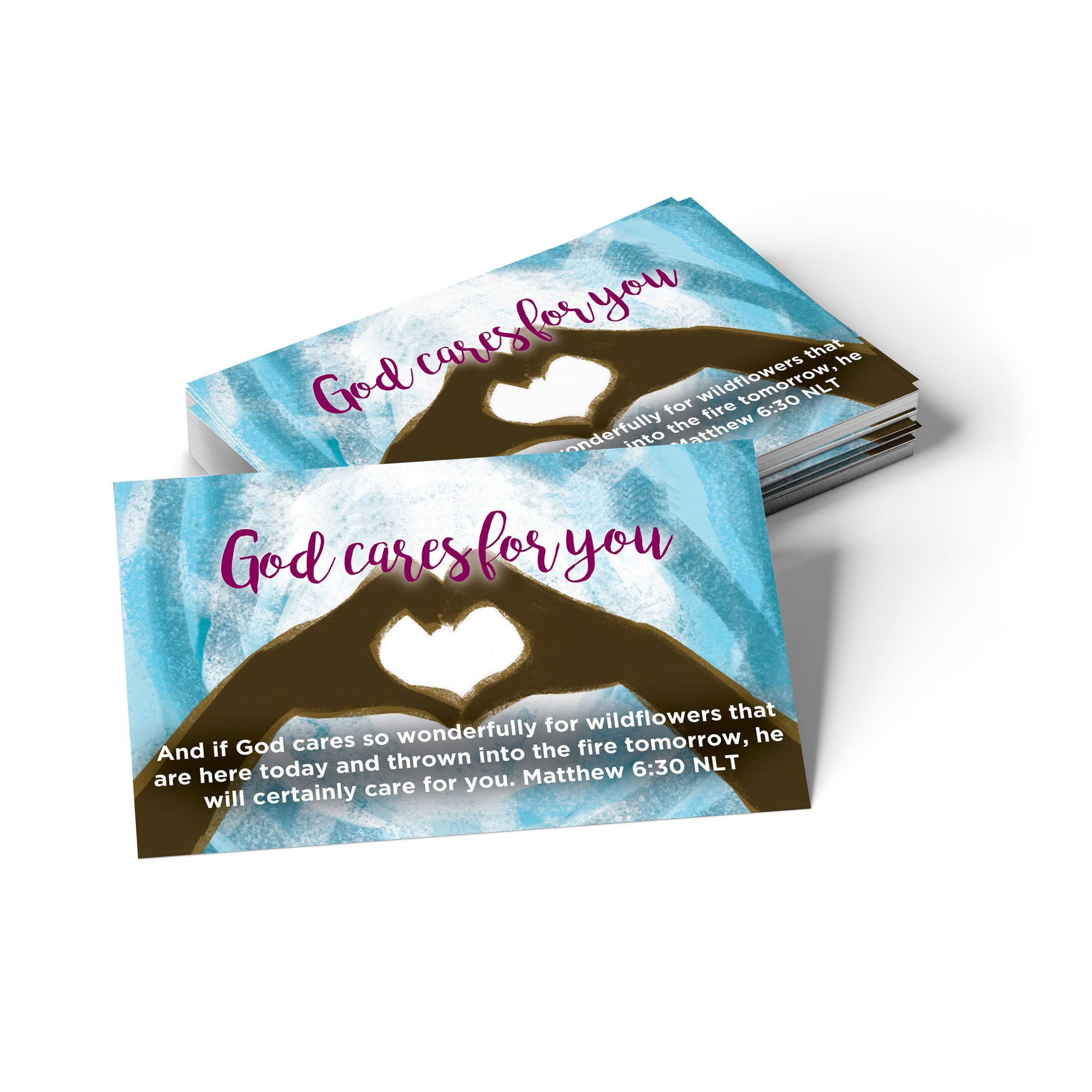 God Cares for You, Matthew 6:30, Bulk Pack of 25 Affirmation Scripture Cards for Kids, Pass it On Christian Bible Verse Cards for Sunday School,