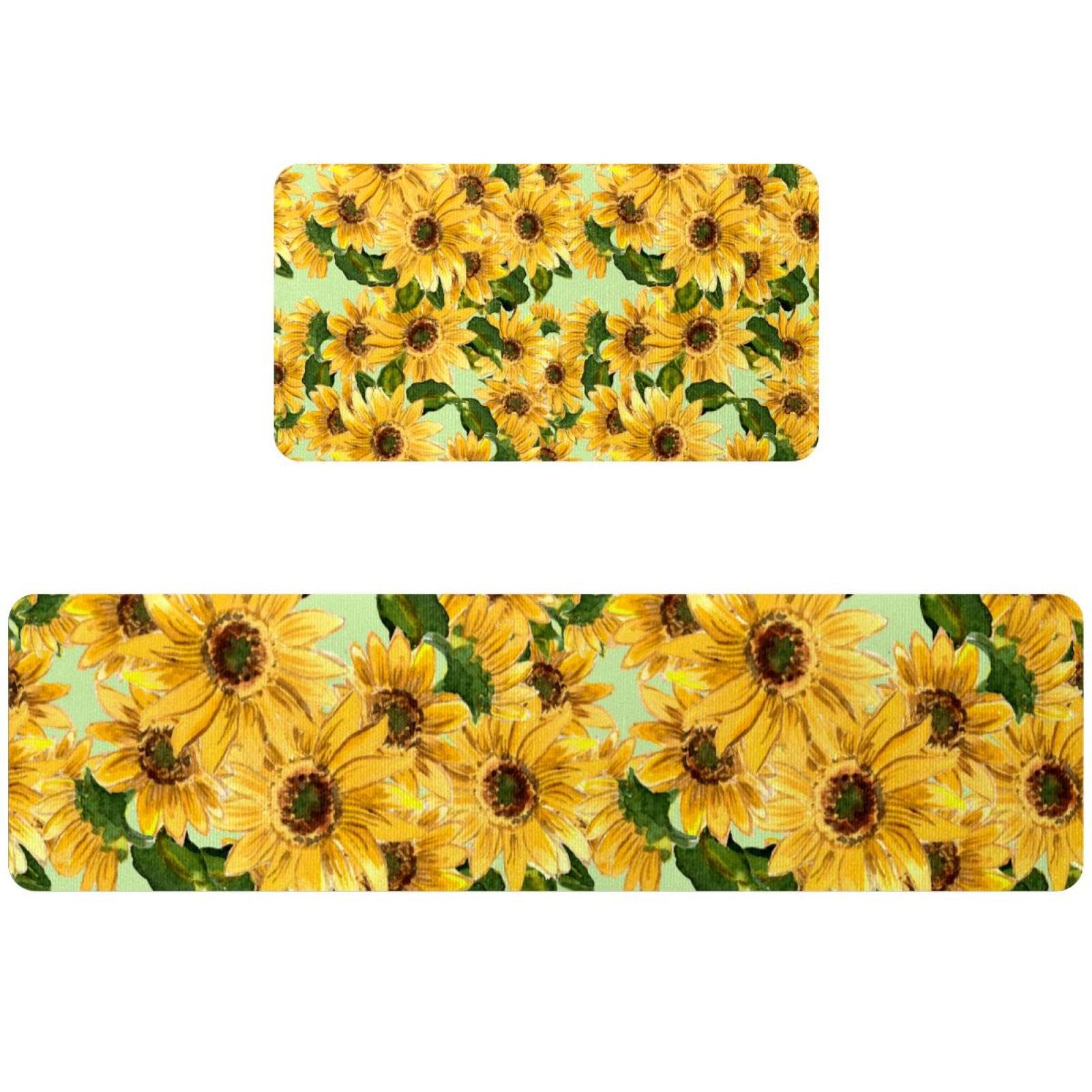 Tapete de cocina absorbente que evita resbalones, juego de 2 alfombras lavables de girasol