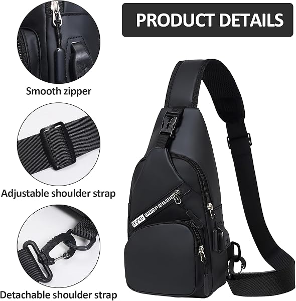 Sac à Bandoulière Anti-Vol, Sac de Poitrine Ajustable avec Port de Chargement USB, Petit Sacoche de Voyage pour Randonnée, Cyclisme, Sport et Plein Air - 5