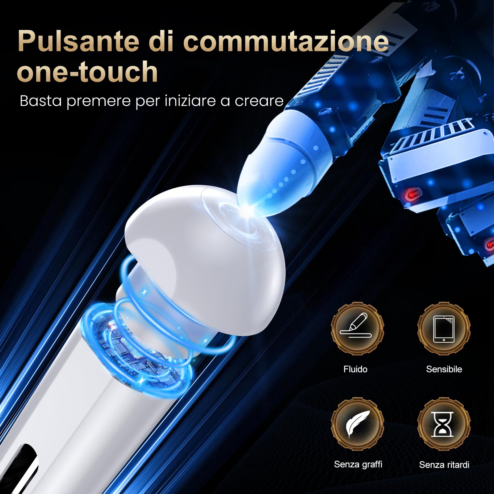 BAZO Penna Compatibile con iPad 2018-2025, Penna per iPad Palm Rejection, Ricarica rapida, Sensibilità All'inclinazione, per ipad 11 A16/10/9/8/7/6,Pro 11/12.9,Air 3/4/5/M2/M3,Mini 5/6. bs