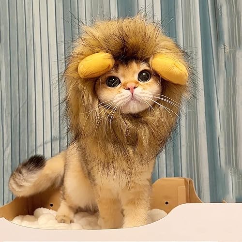 Disfraz de Halloween para mascotas, sombrero de melena de león para gatitos, cachorros, perros, ajustable, lavable, cómodo, pelo de león elegante,