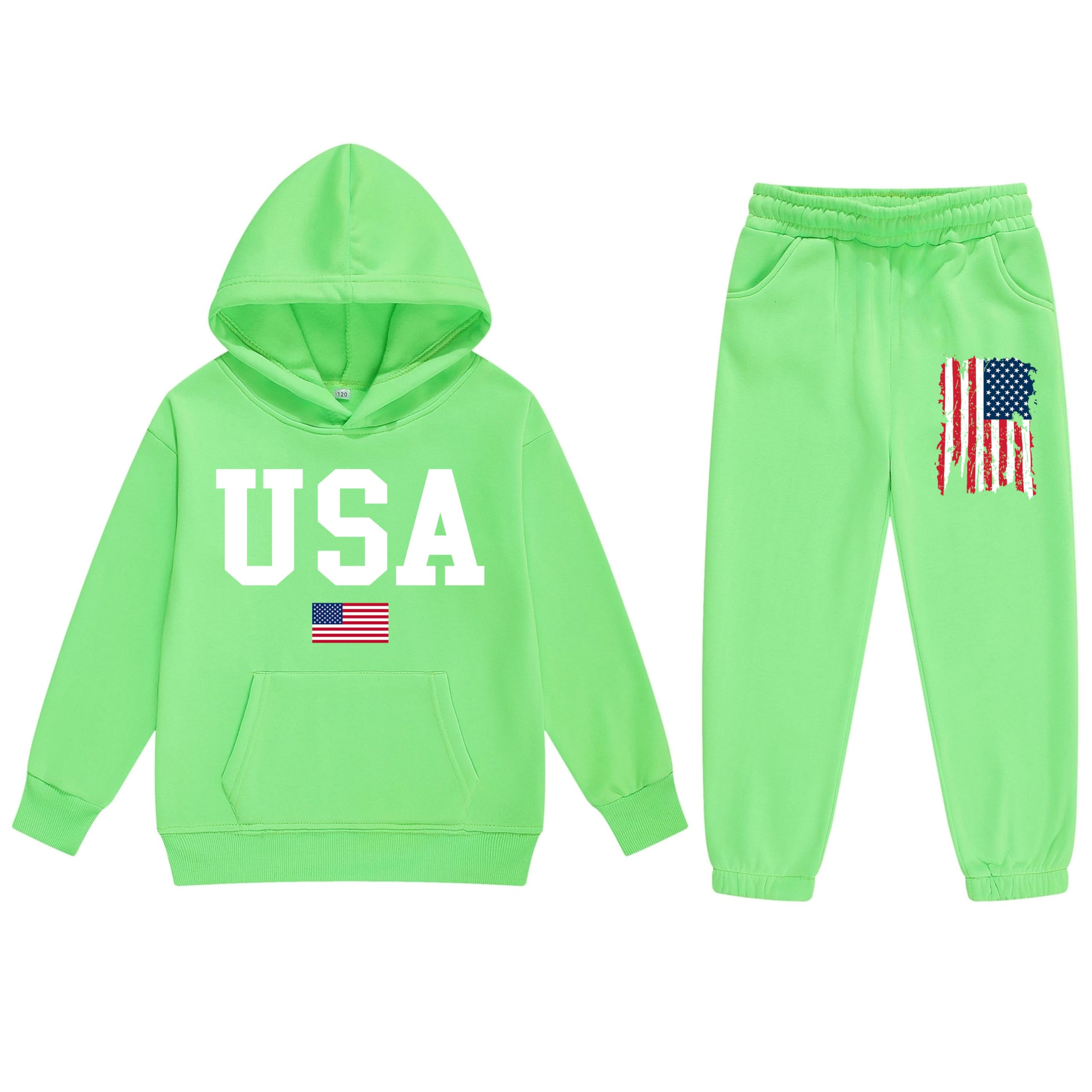 Vivimeng Boys USA Sweatshirt Suit Kid USA Hoodie Set American Flag Sweater Girls American Hooded Pullover Suit