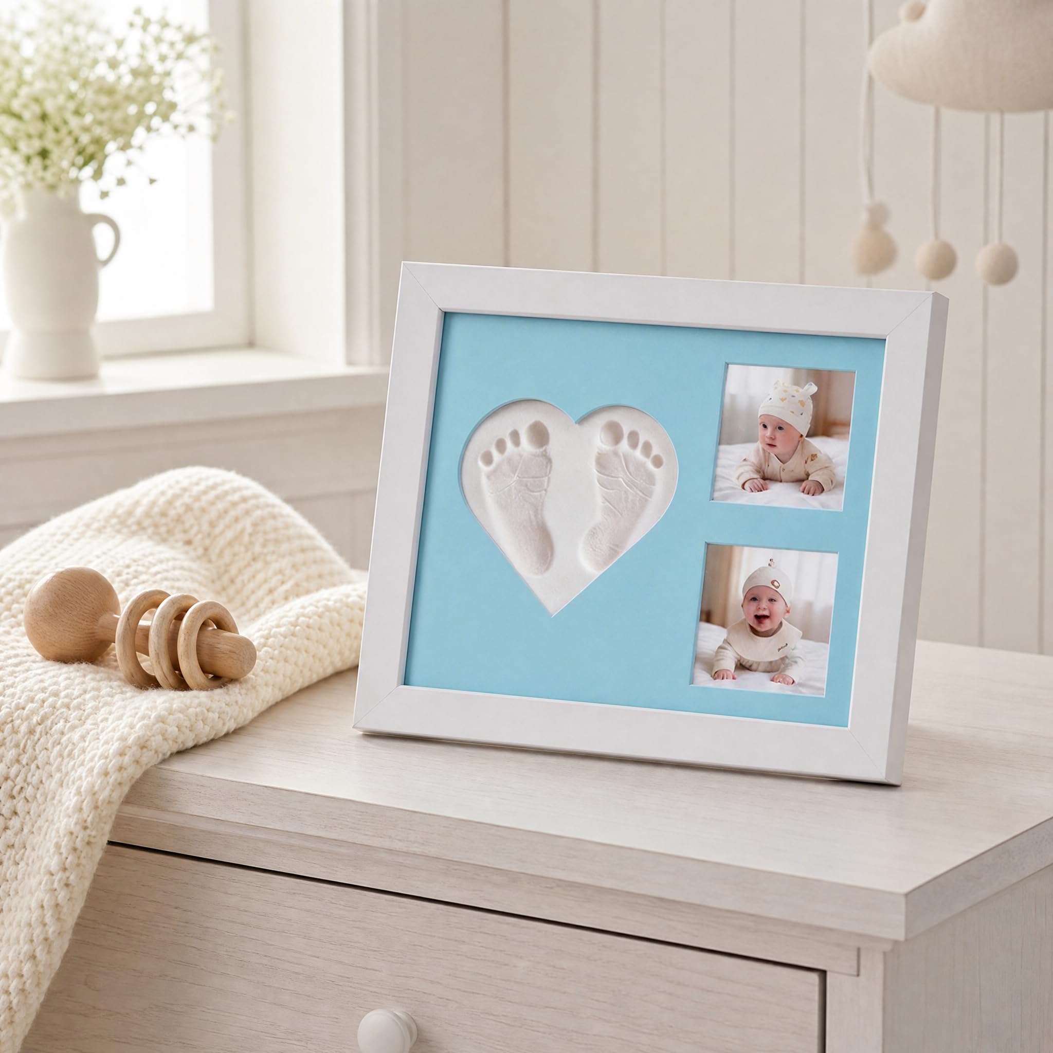 Baby Hand & Footprint Kit,Personalised Baby Gifts, Baby Footprint kit & Handprint kit Photo Frame, Nursery Decor,new Mum Gifts,for Registry Nursery Decor (Blue)
