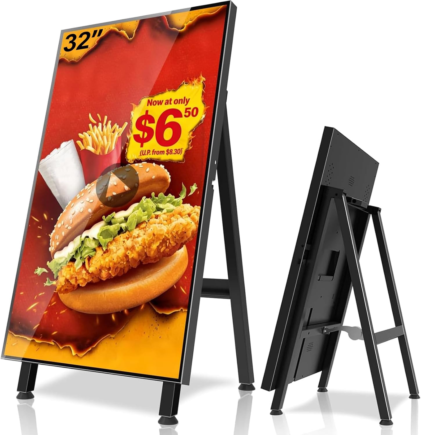 32" Digital Signage Display, 700nits Portable Digital Signage, LCD Advertising Display, Plug&Play, CMS, 24/7 Operation, Split Screen, HDMI/USB/WiFi/Android with Auto Media Player for Restaurant, Cafe