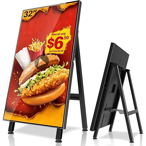 32" Digital Signage Display, 700nits Portable Digital Signage, LCD Advertising Display, Plug&Play, CMS, 24/7 Operation, Split Screen, HDMI/USB/WiFi/Android with Auto Media Player for Restaurant, Cafe
