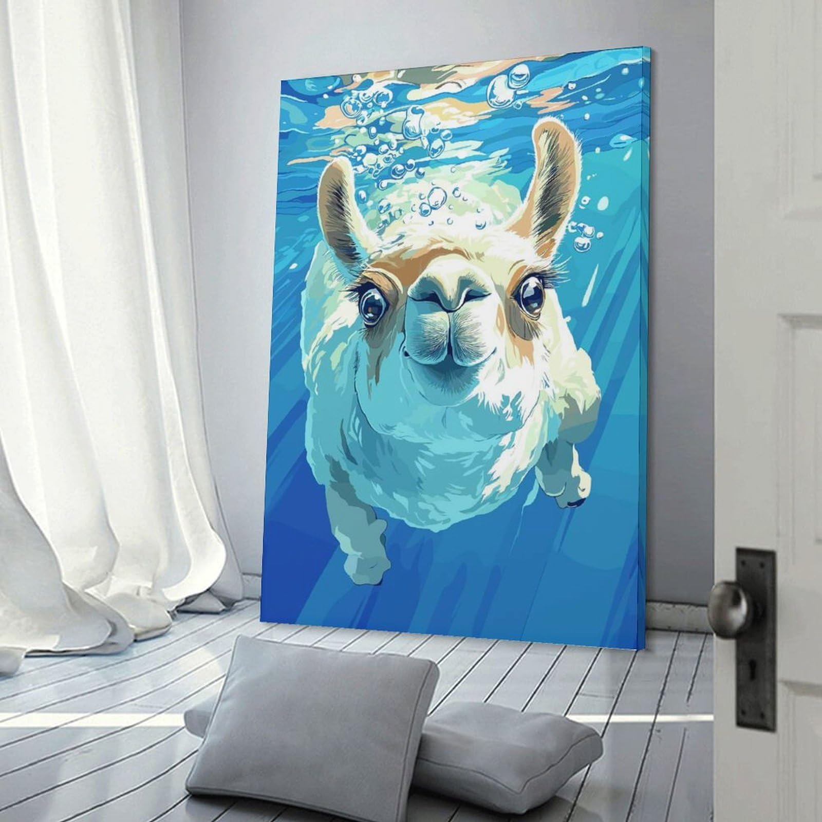 Junmoney Frame-Style-20 Llama Underwater Decorative Wall Artwork 24X36inch(60X90cm), For Corridors, Hallways Or Apartment Entries, Home Artwork For First Impressions