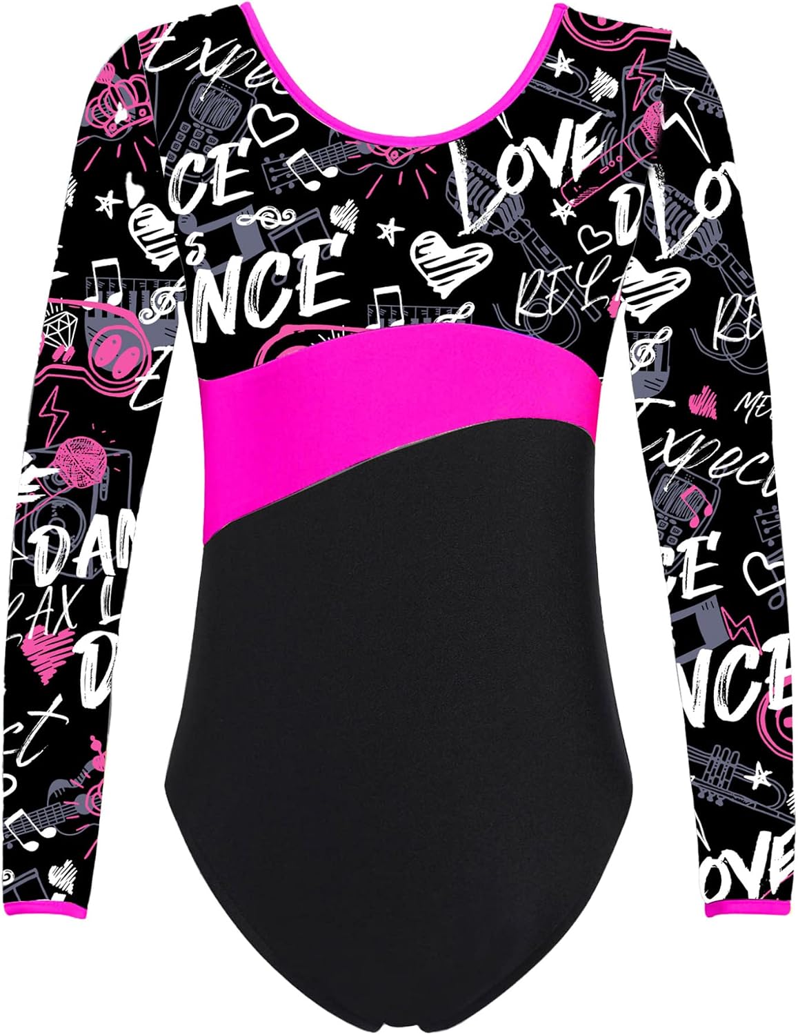 Hansber Kids Girls Ballet Dance Gymnastics Unitard Leotard Long Sleeves Keyhole Back Ice Roller Skating Dress